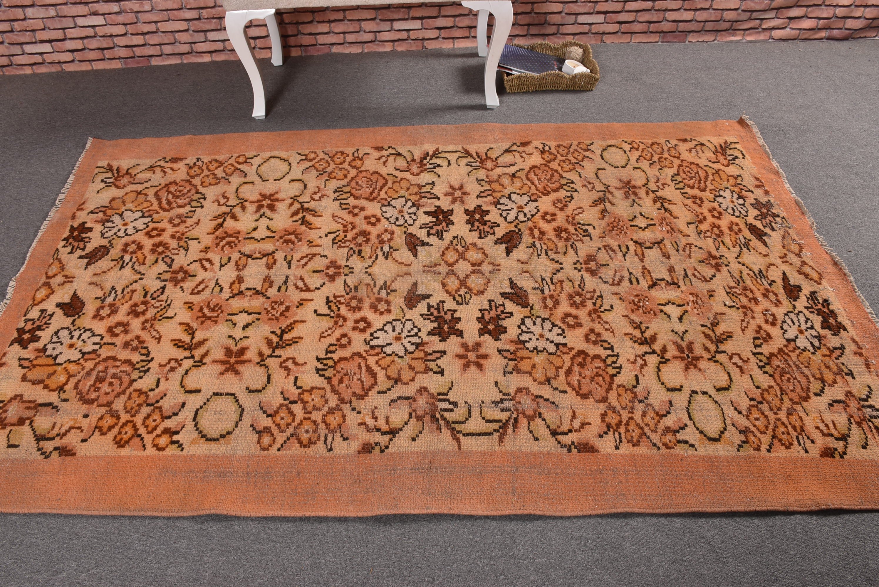 Indoor Rugs, Rugs for Area, Orange  4.8x7.3 ft Area Rugs, Living Room Rugs, Turkish Rug, Vintage Rugs, Cool Rug, Oushak Rug