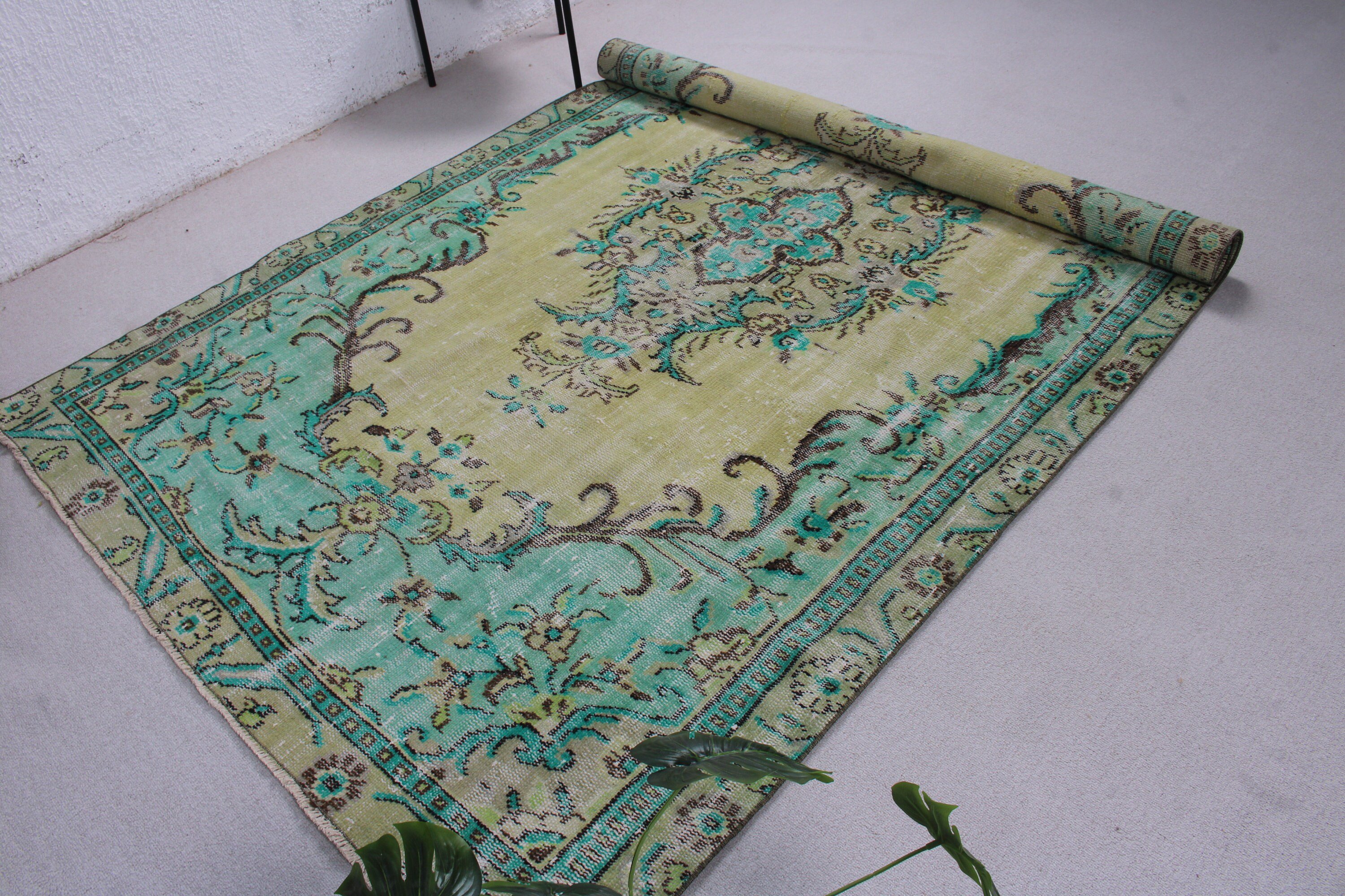 Yatak Odası Halıları, Büyük Boho Halısı, Oushak Halıları, Kabile Halısı, Ev Dekorasyonu Halıları, Vintage Halılar, Türk Halıları, 5.3x9 ft Büyük Halılar, Yeşil Nötr Halılar