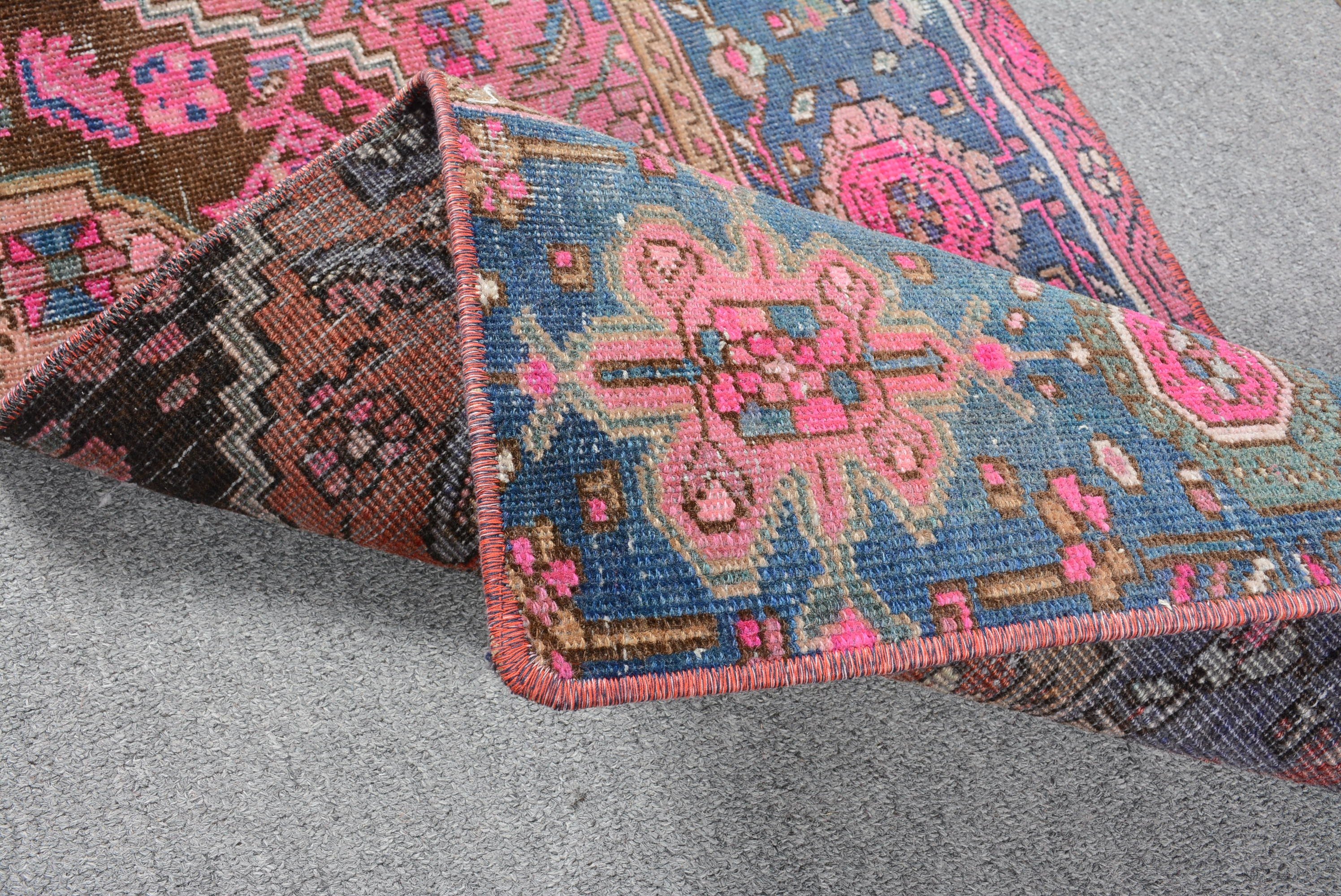 Vintage Rug, Bedroom Rug, Wall Hanging Rug, Car Mat Rug, Oriental Rugs, Pink Antique Rug, Flatweave Rug, Turkish Rugs, 1.6x3.7 ft Small Rug