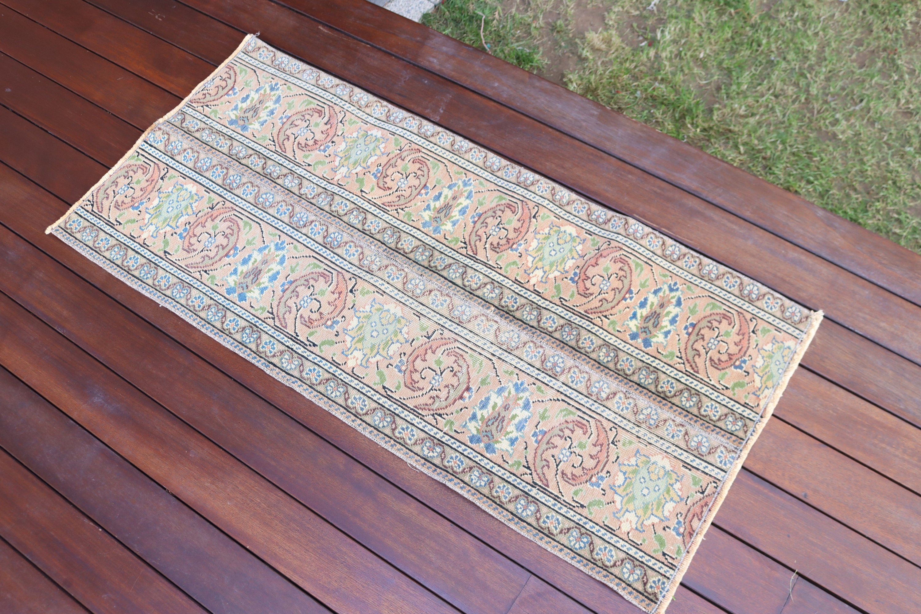 Vintage Halı, Yatak Odası Halısı, Kahverengi Açıklama Halıları, Anadolu Halıları, 1.7x3.7 ft Küçük Halı, Küçük Boho Halısı, Küçük Alan Halısı, Türk Halıları