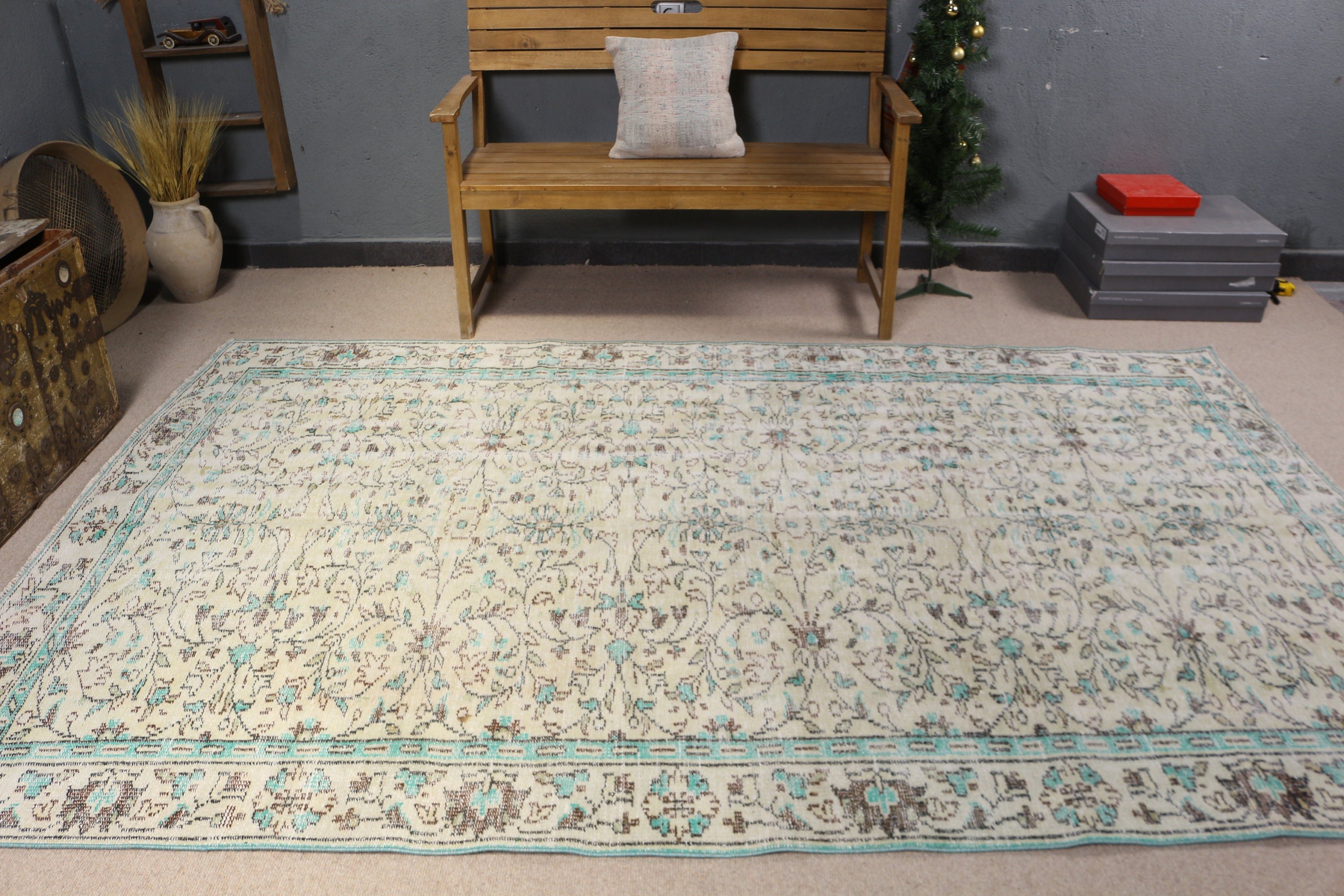 Etnik Halılar, 5,7x9,4 ft Büyük Halılar, Mutfak Halıları, Büyük Oushak Halısı, Türk Halısı, Yer Halıları, Vintage Halılar, Yatak Odası Halıları, Bej Nötr Halılar