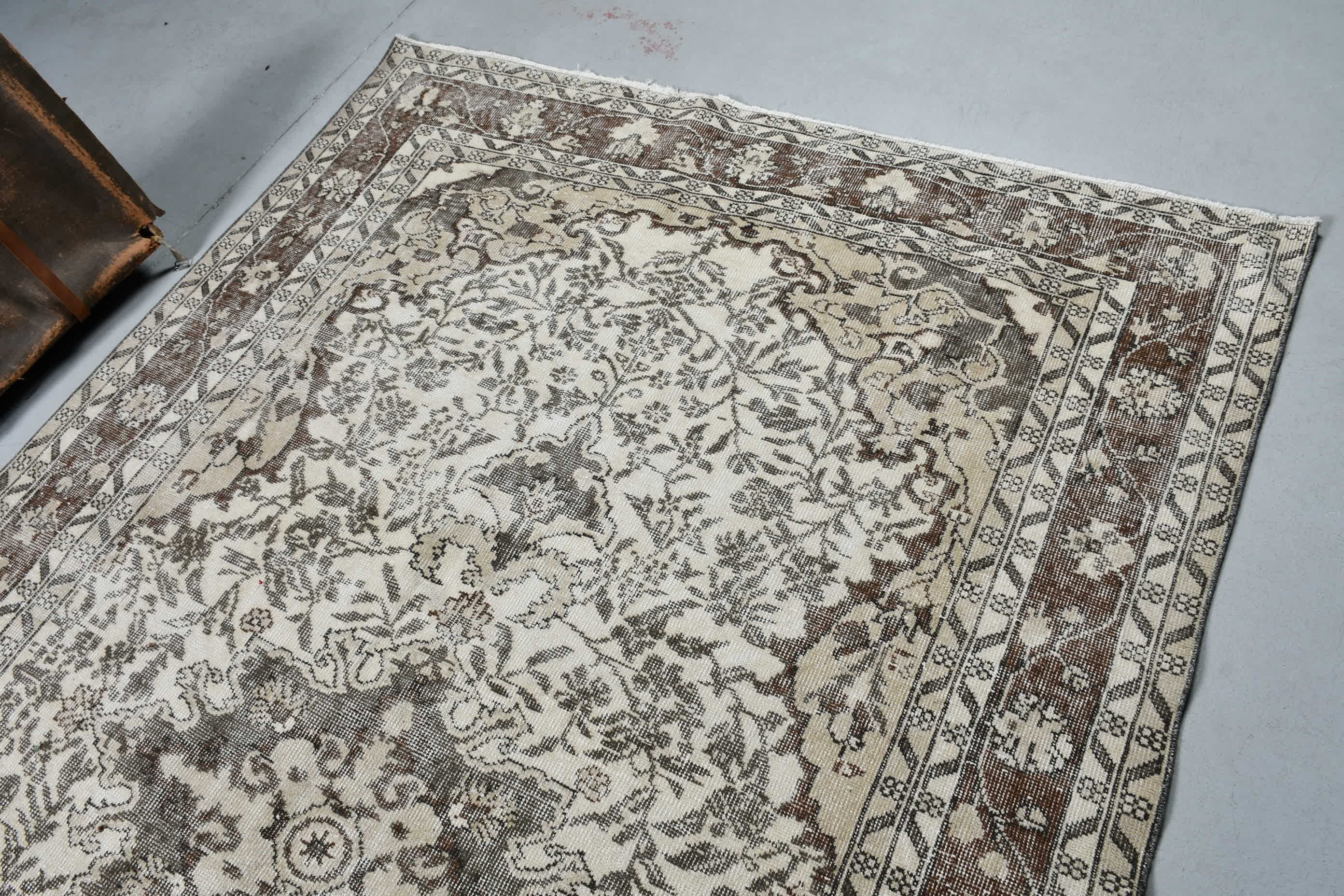 Yer Halısı, Vintage Halı, Bej Zemin Halısı, Soluk Halılar, Salon Halıları, Yurt Halısı, 5,7x9,2 ft Büyük Halı, Yemek Odası Halıları, Antika Halı, Türk Halısı