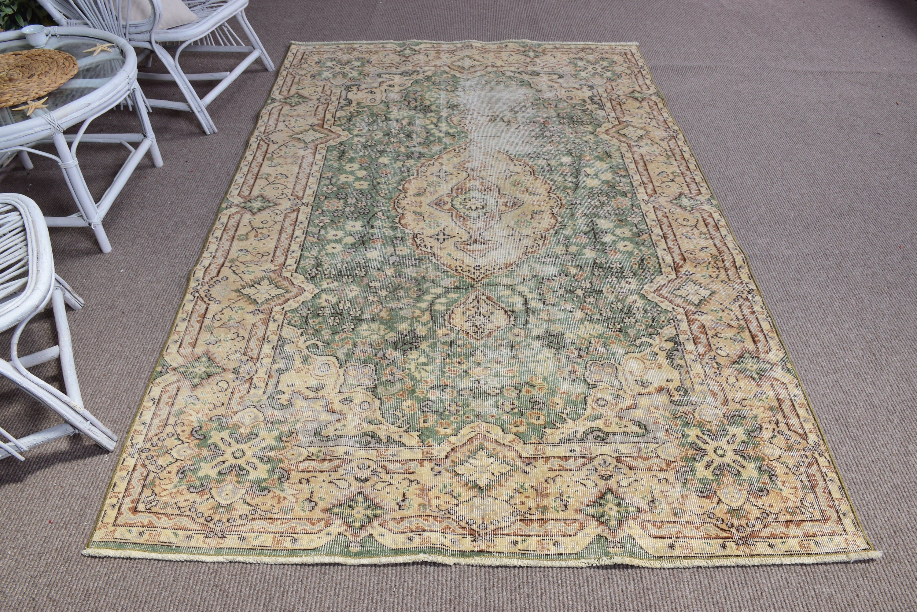 Oturma Odası Halıları, Yatak Odası Halısı, Oryantal Halı, Bej Lüks Halı, Türk Halısı, El Yapımı Halı, Oushak Halısı, Vintage Halı, 5.1x8 ft Büyük Halılar