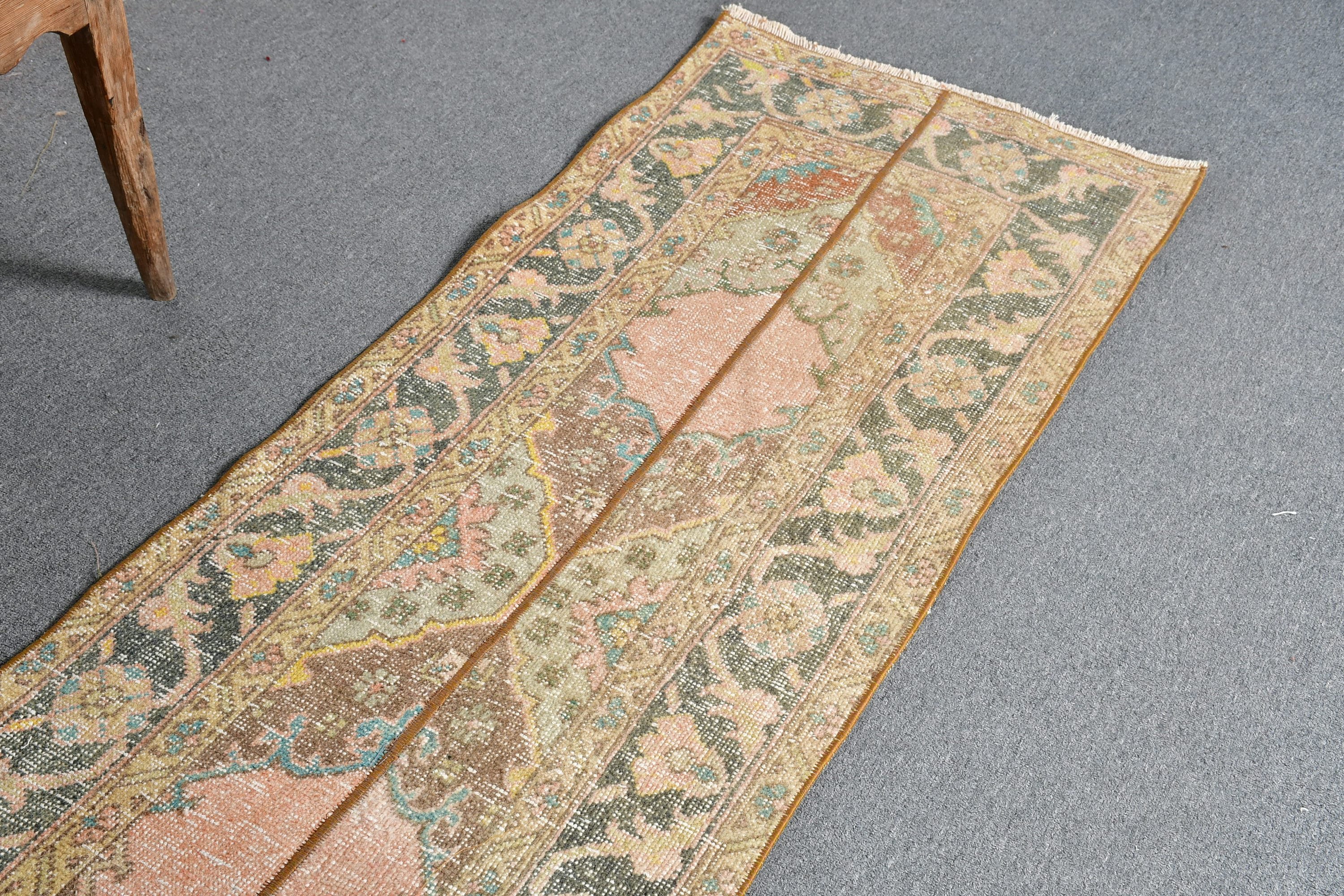 Türk Halısı, Ev Dekorasyonu Halısı, Runner Halıları, Vintage Halılar, Soluk Halı, 2x13.5 ft Runner Halısı, Mutfak Halıları, Kahverengi Oushak Halısı