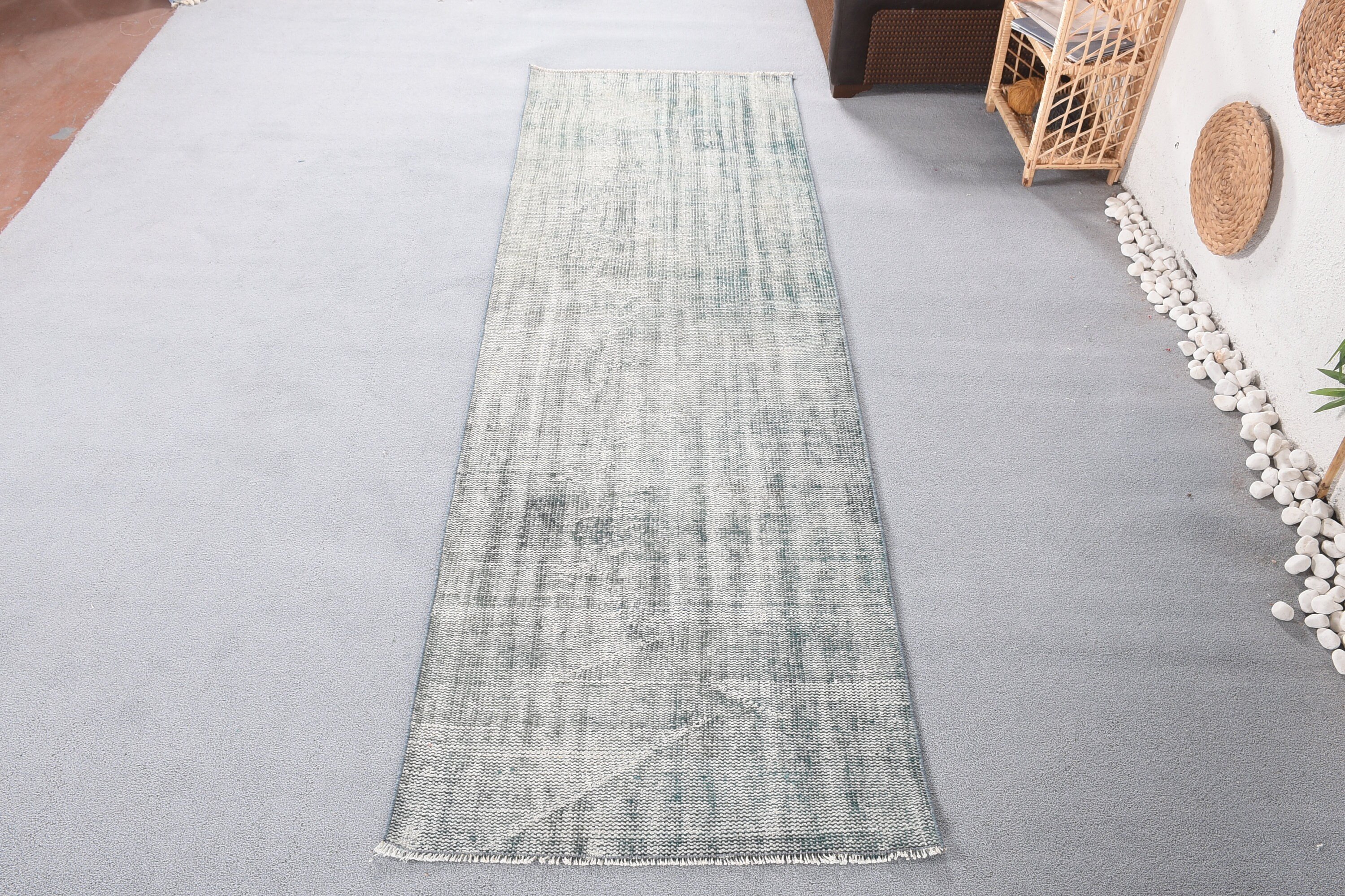 Green Bedroom Rug, Anatolian Rug, Rugs for Kitchen, Cool Rug, Turkish Rug, Vintage Rugs, 3x9.1 ft Runner Rug, Corridor Rug, Eclectic Rug