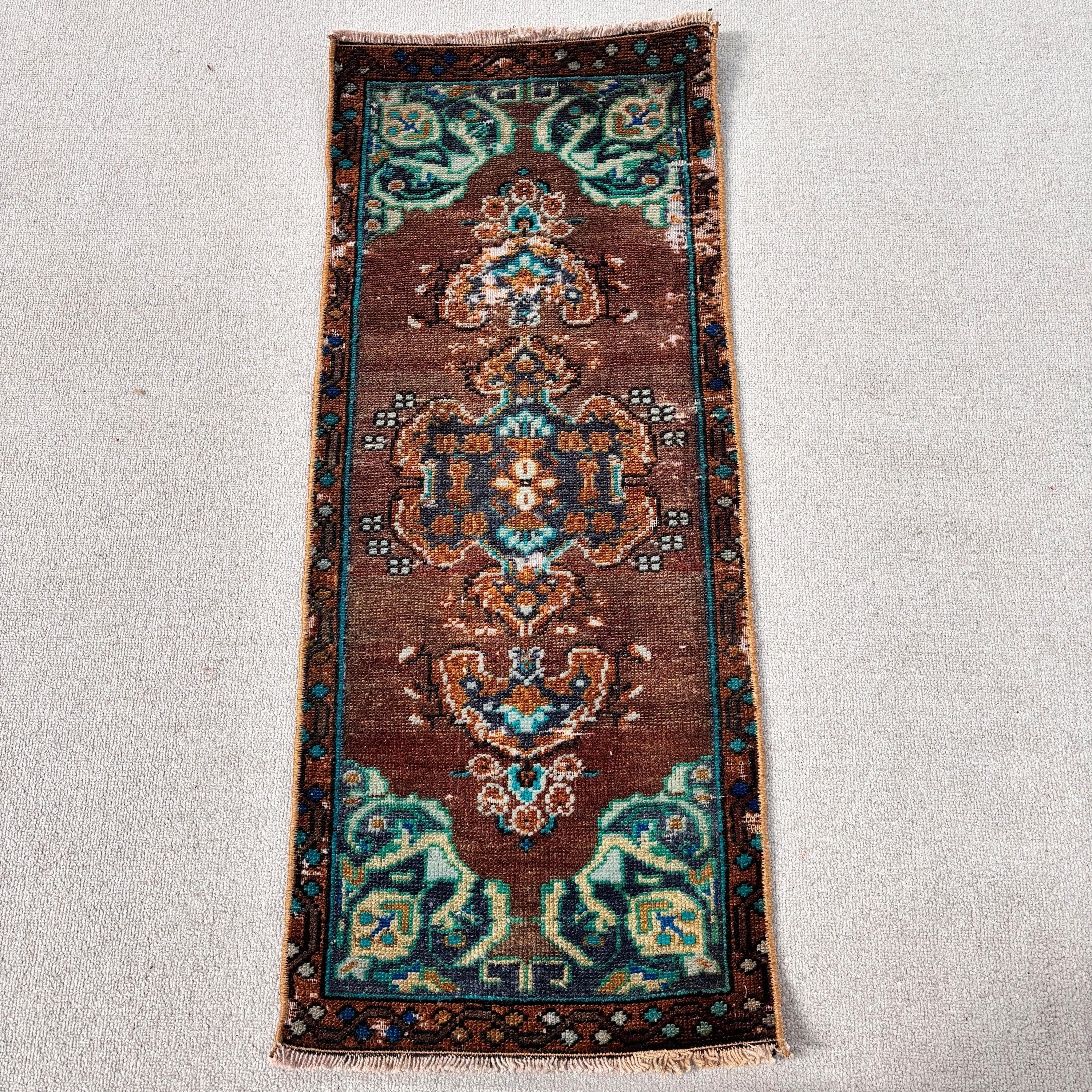 Vintage Rugs, Brown Oushak Rug, Oushak Rugs, Turkish Rug, Oriental Rug, 1.3x3.3 ft Small Rug, Cute Bath Mat Rug, Kitchen Rugs, Car Mat Rugs