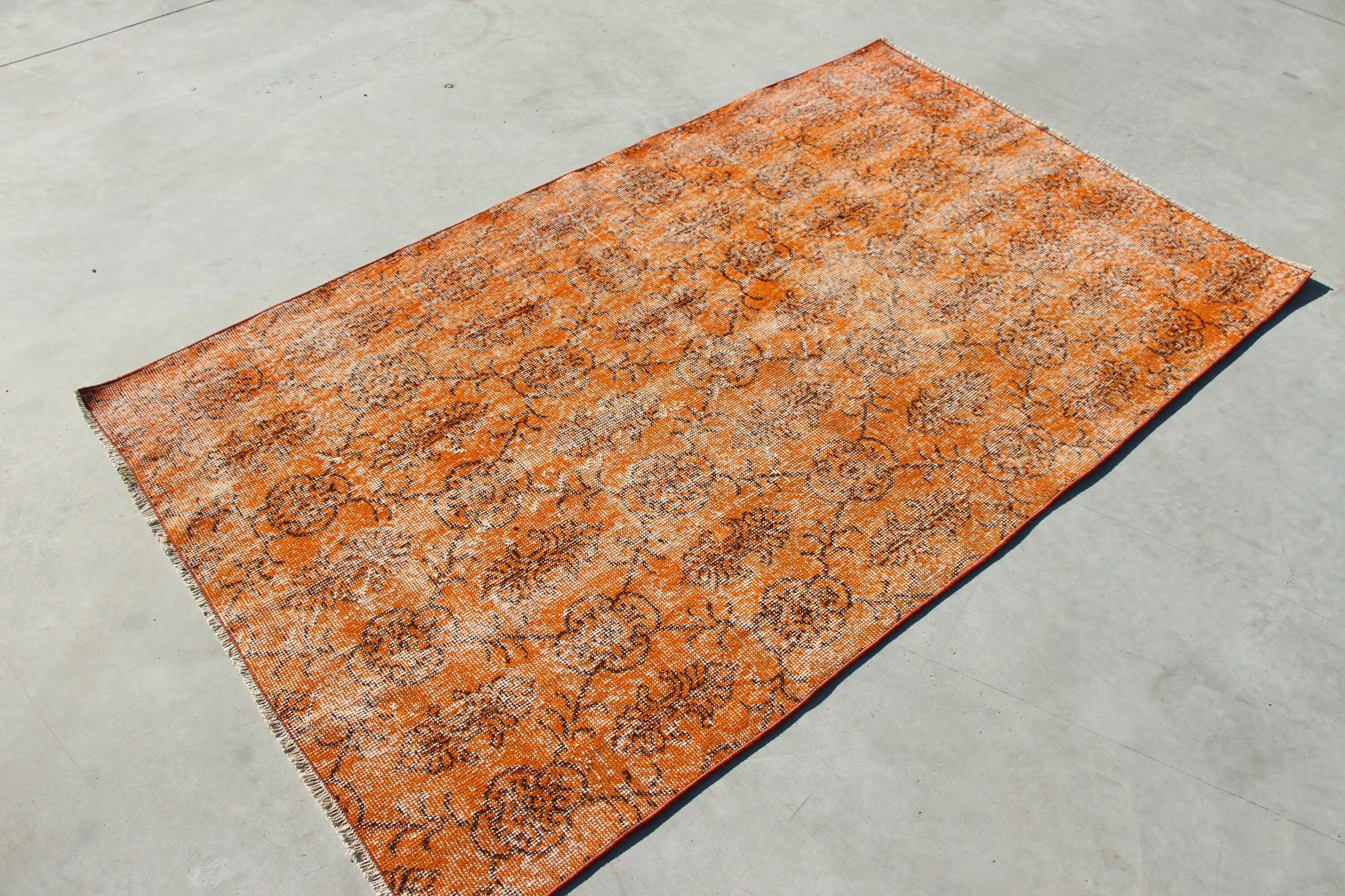 Orange Anatolian Rug, Vintage Rug, Hand Woven Rug, Turkish Rug, 3.7x6.3 ft Accent Rugs, Cool Rug, Bedroom Rug, Home Decor Rugs, Kitchen Rug