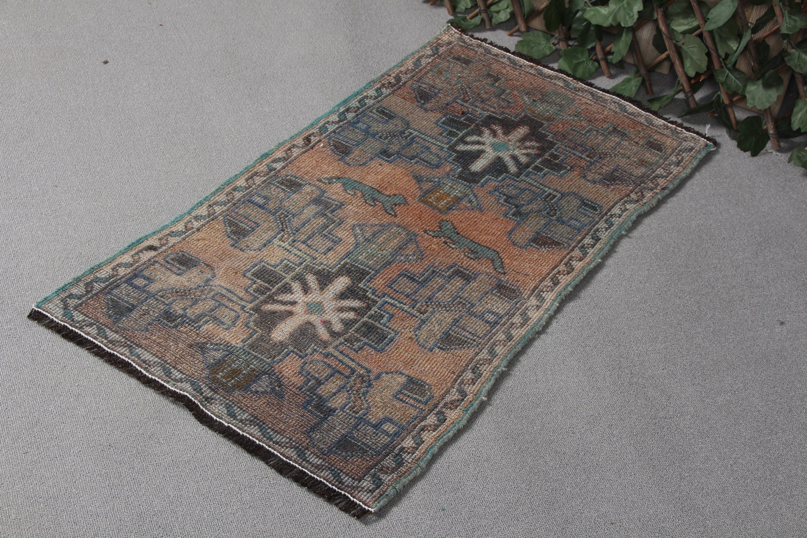 1.6x3 ft Small Rug, Vintage Rug, Ethnic Rugs, Kitchen Rugs, Rugs for Bedroom, Turkish Rug, Oushak Rug, Green Anatolian Rugs, Door Mat Rug