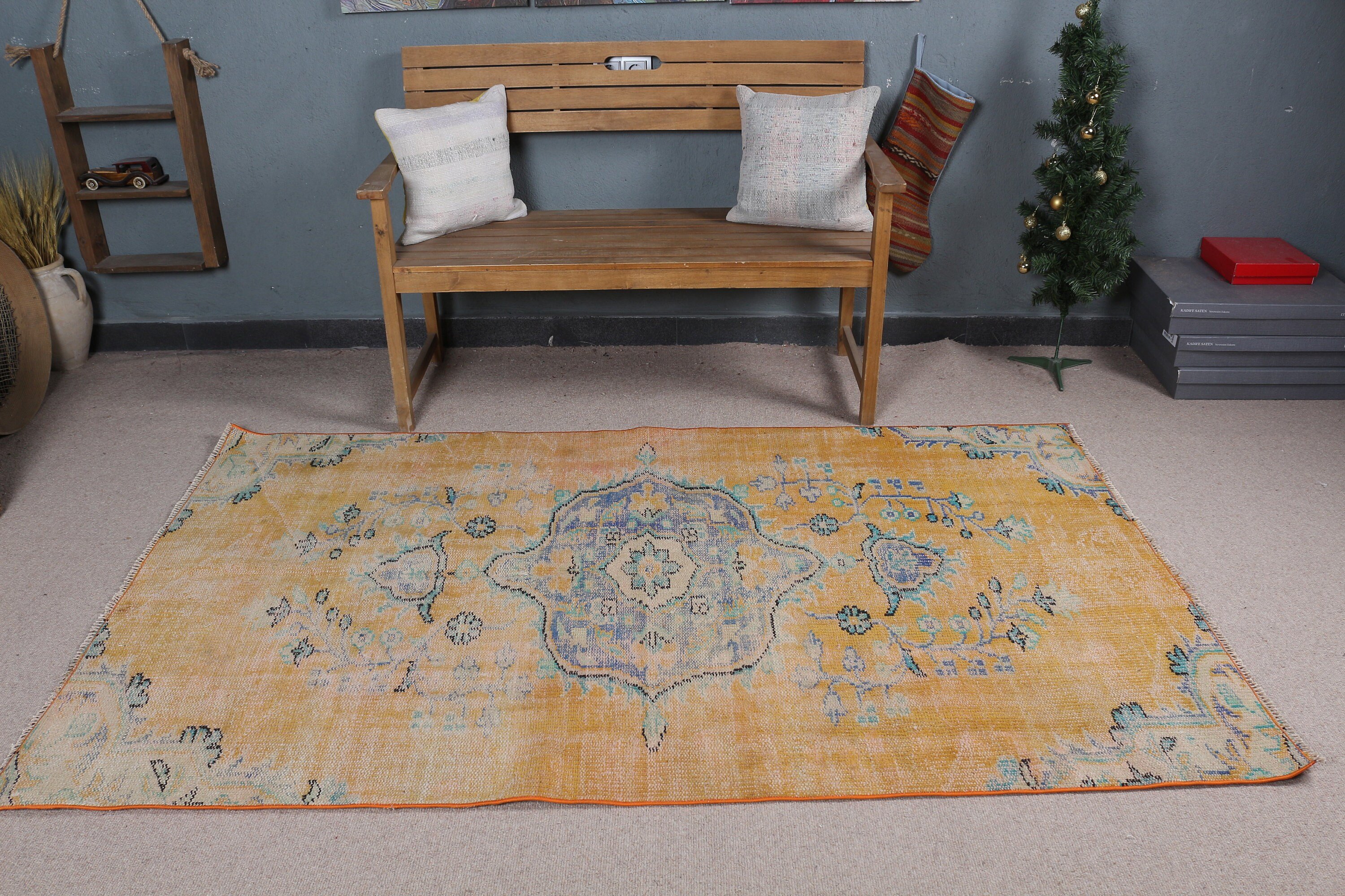 Turkish Rug, Antique Rug, Dining Room Rug, Vintage Rugs, Office Rug, Anatolian Rugs, 4.1x7.2 ft Area Rug, Indoor Rug, Yellow Anatolian Rug