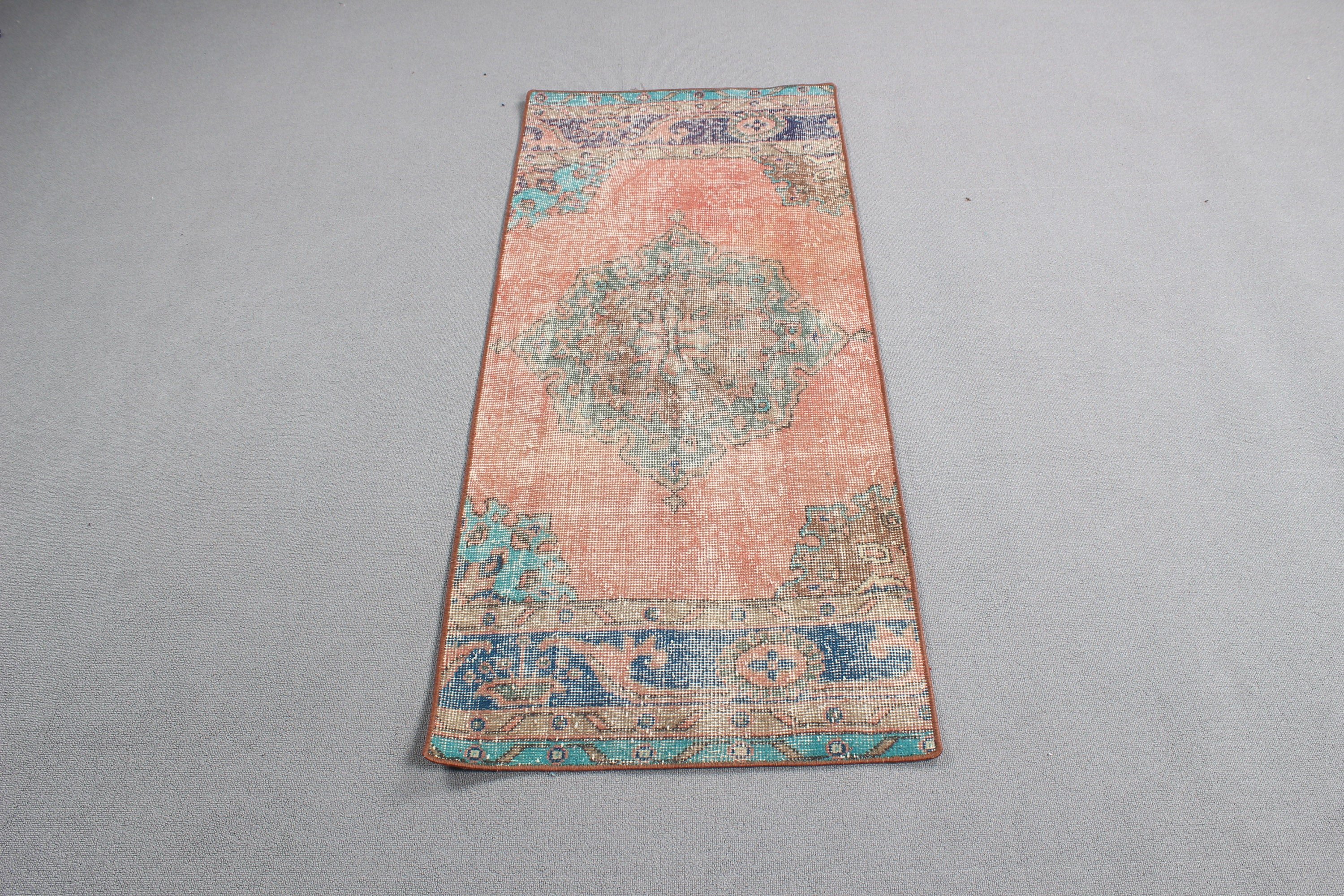 Orange Oriental Rug, Small Area Rugs, Neutral Rugs, Bedroom Rug, Turkish Rug, Vintage Rugs, 2.1x4.9 ft Small Rug, Aztec Rugs