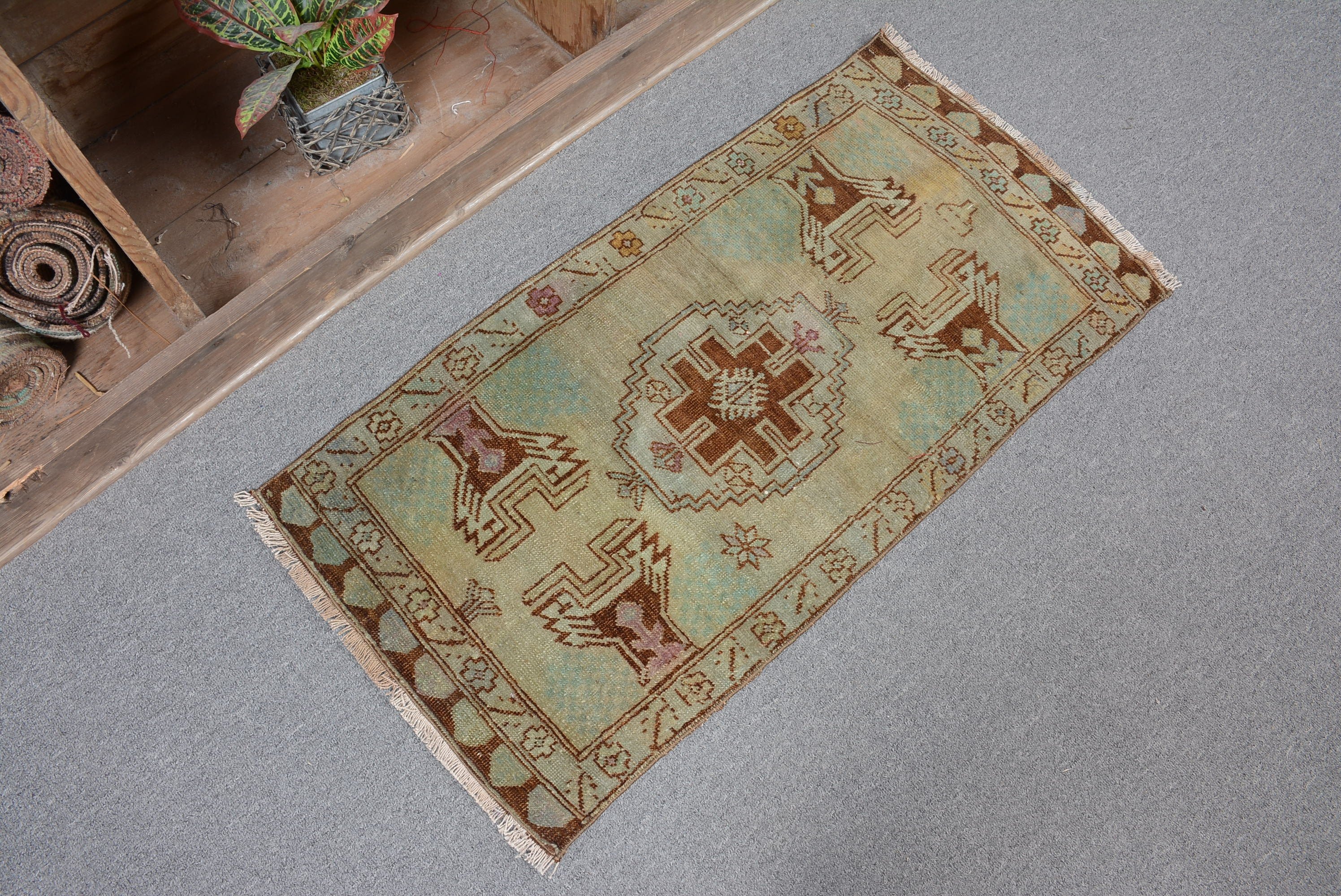 Wall Hanging Rug, 1.6x3.1 ft Small Rugs, Bathroom Rug, Wedding Rug, Turkish Rug, Oushak Rug, Anatolian Rug, Vintage Rugs, Brown Kitchen Rug