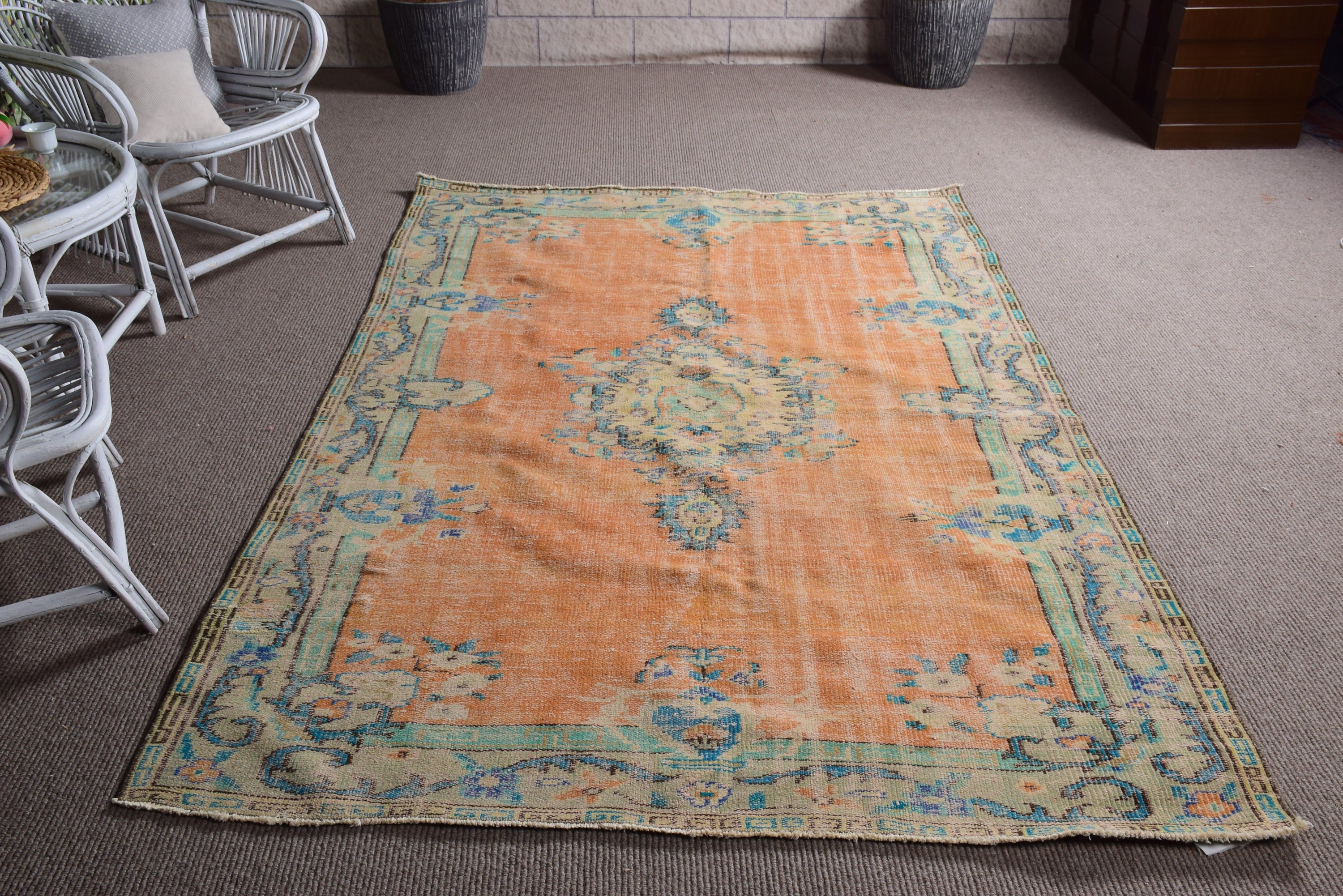 Kitchen Rugs, Handwoven Rug, Old Rug, Orange Bedroom Rug, Antique Rugs, Turkish Rug, Rugs for Nursery, 5.2x7.6 ft Area Rug, Vintage Rug