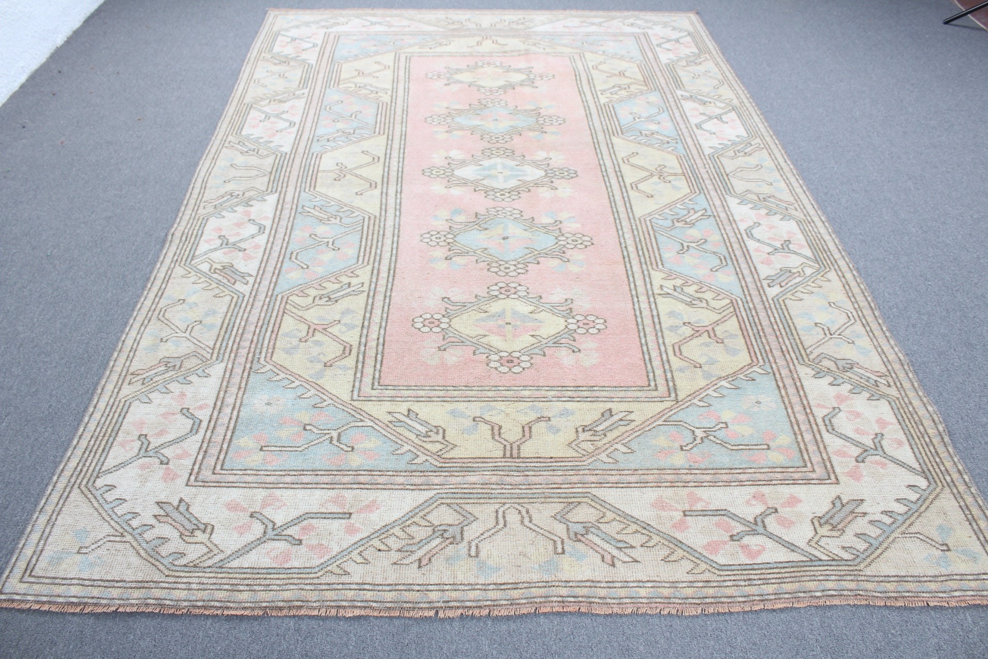 Türk Halıları, Oryantal Halı, Boho Halı, Yemek Odası Halıları, 6,3x9,3 ft Büyük Halı, Oturma Odası Halısı, Vintage Halı, Pembe Antika Halılar