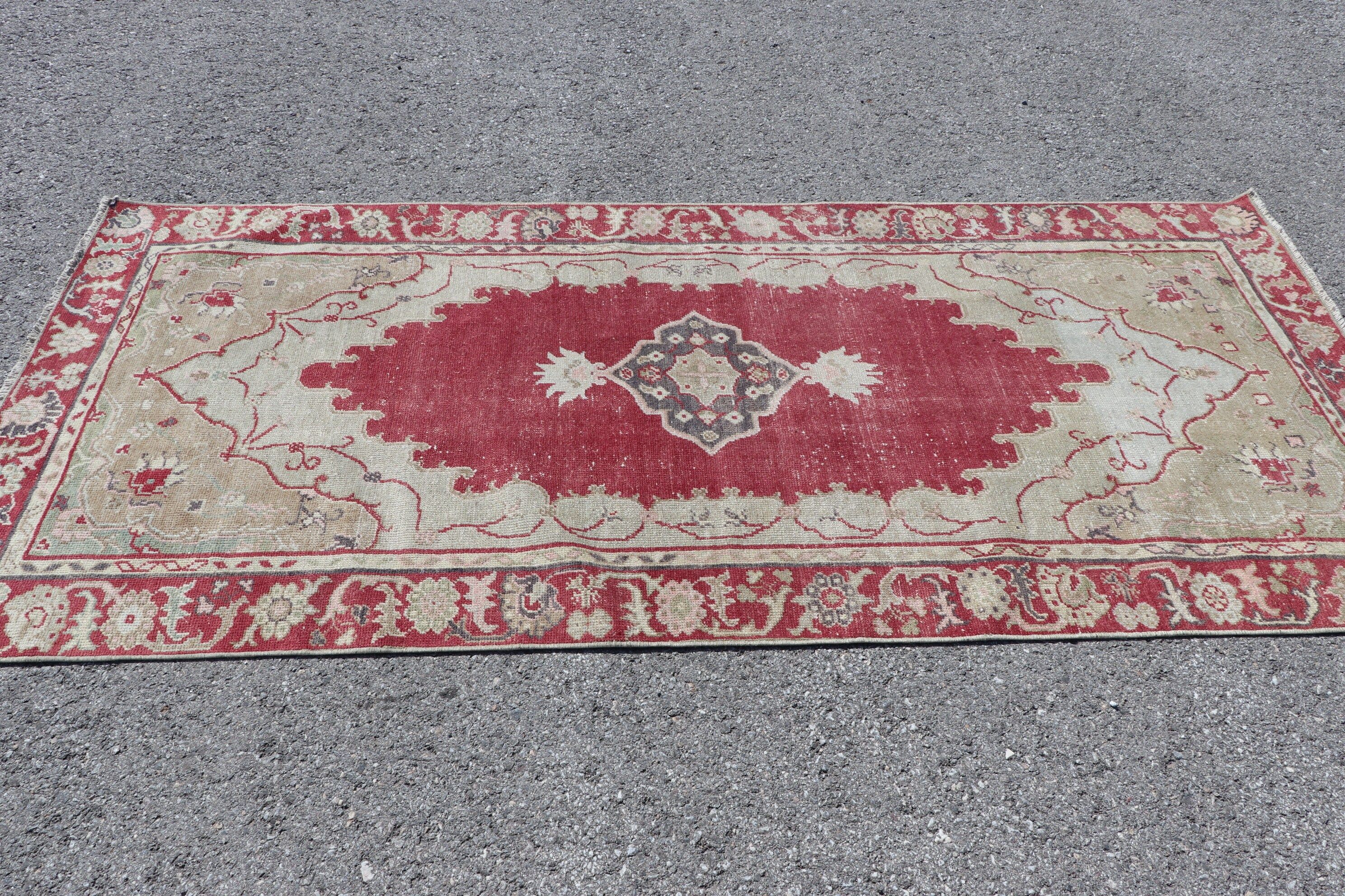 Turkish Rugs, Oushak Rug, Retro Rugs, Vintage Rugs, Red Antique Rug, 3.6x7.9 ft Area Rugs, Rugs for Dining Room, Indoor Rugs, Antique Rugs