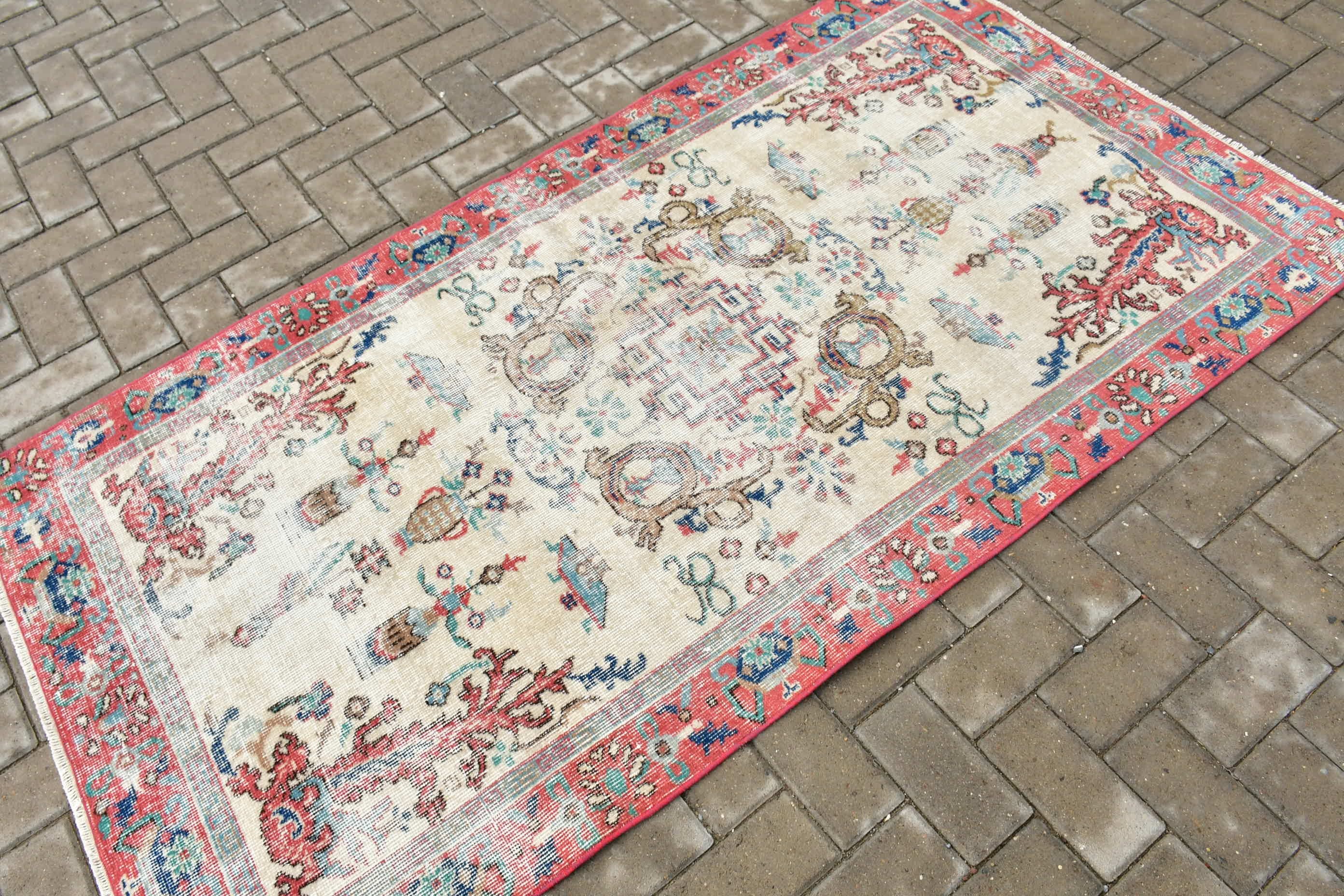 Entry Rugs, Oriental Rugs, Kitchen Rugs, Vintage Rug, Anatolian Rug, Beige Oriental Rug, 3.4x6.4 ft Accent Rug, Bright Rug, Turkish Rug