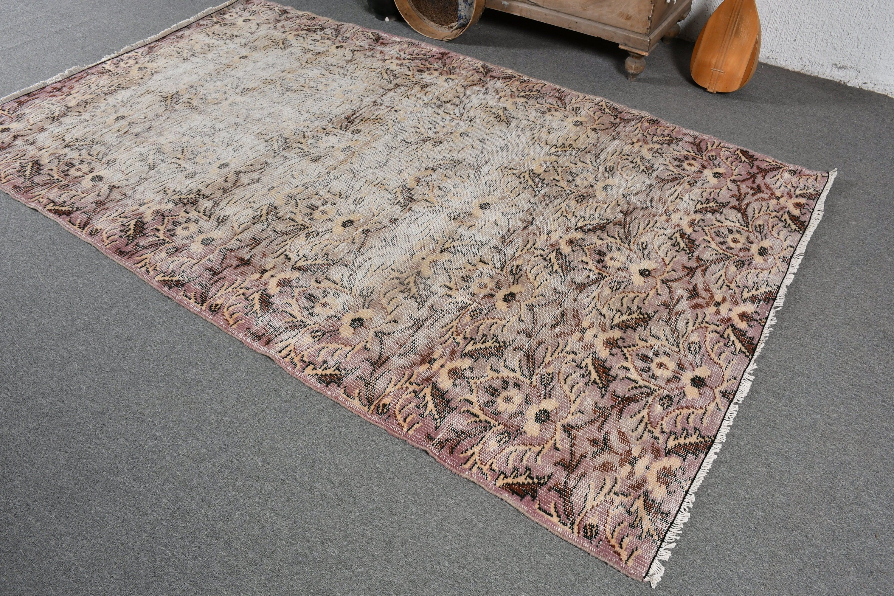 Wool Rug, Dining Room Rug, Rugs for Living Room, Vintage Rugs, Beige Floor Rug, Salon Rug, Oriental Rugs, Turkish Rugs, 5x8.2 ft Large Rug