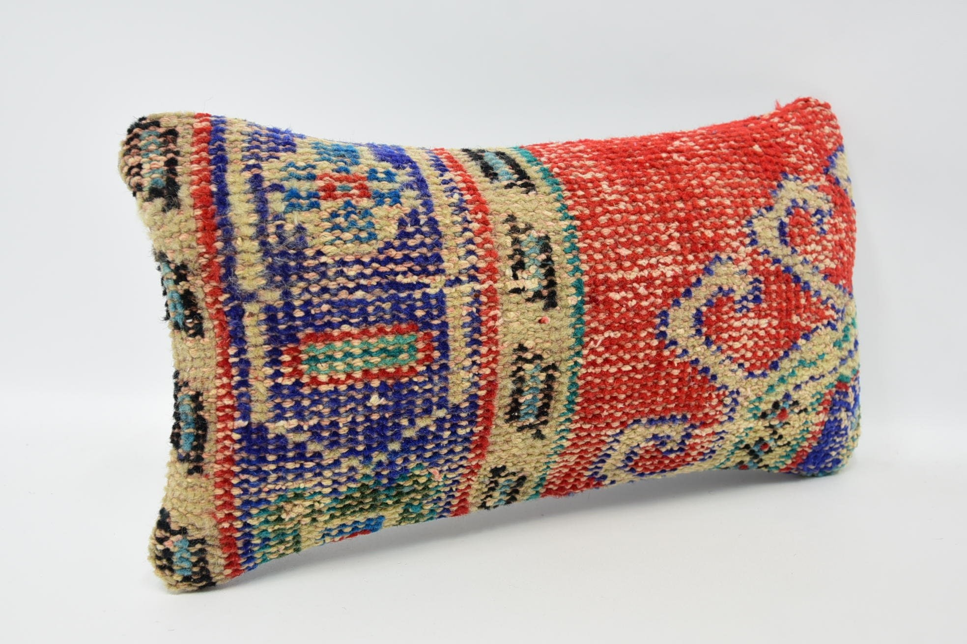 Morroccon Kilim Cushion Cushion Cover, Kilim Cushion Sham, 8"x16" Red Pillow Case, Pillow for Sofa, Boho Pillow, Colorful Cushion