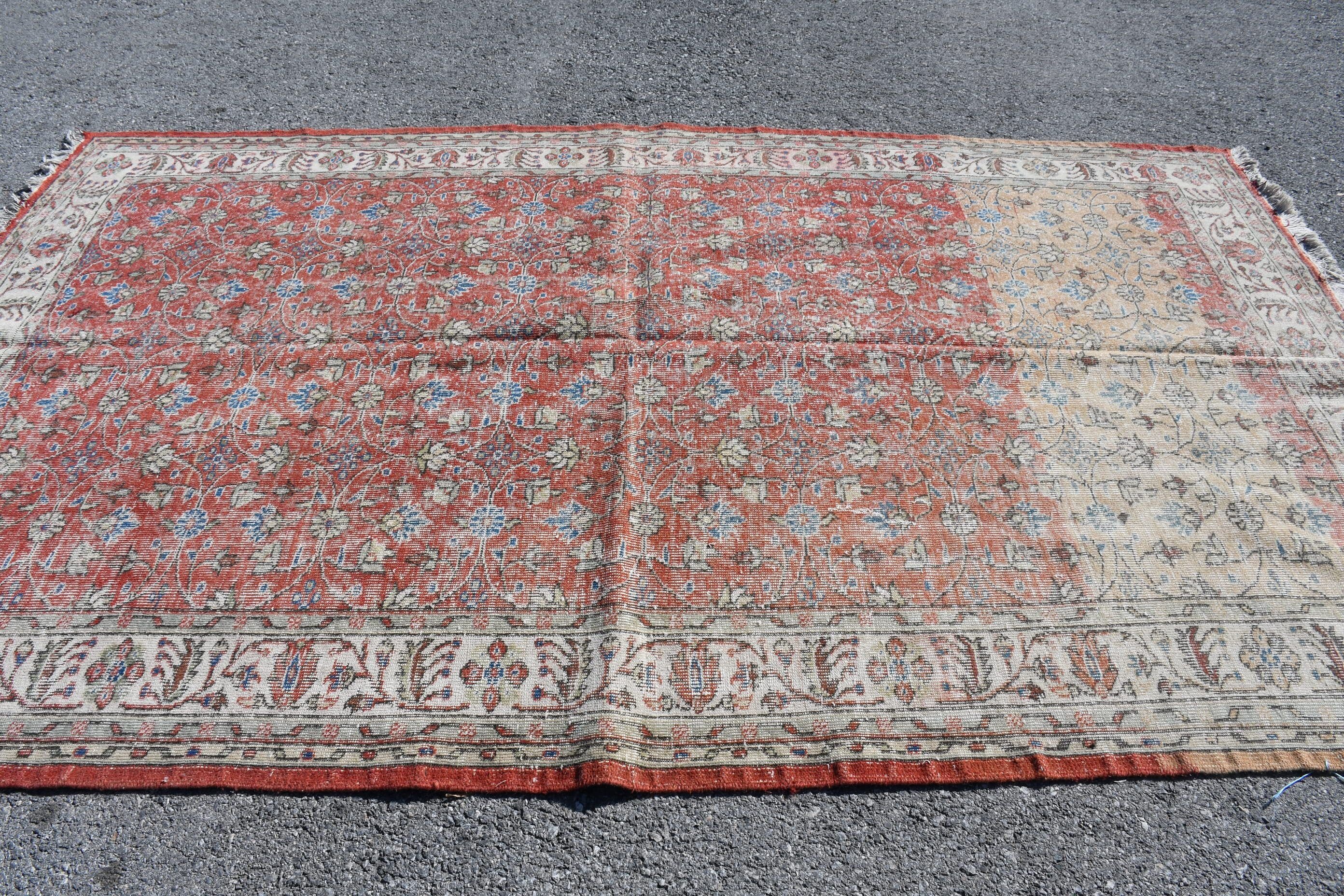 Living Room Rug, Antique Rugs, Vintage Rugs, Rugs for Bedroom, Kitchen Rug, 6.2x9.9 ft Large Rugs, Retro Rugs, Red Bedroom Rug, Turkish Rug