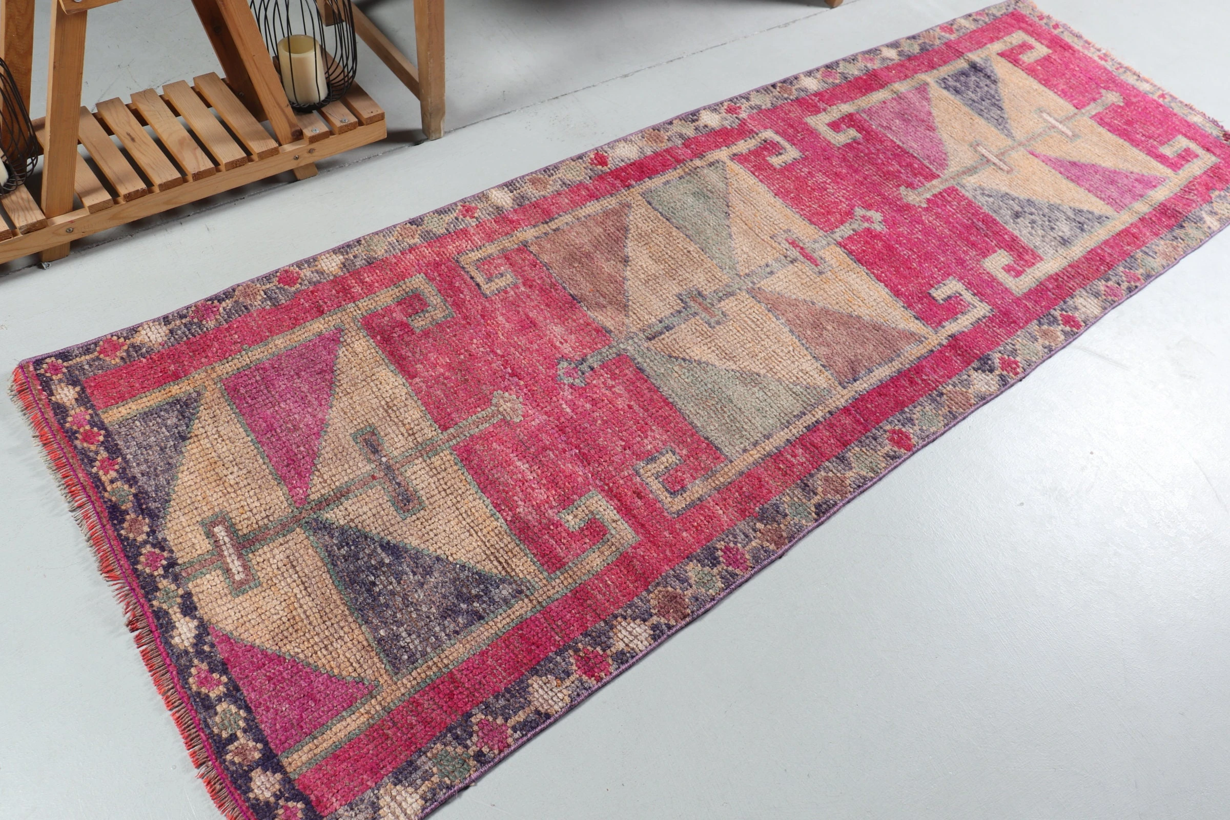 Pink Wool Rug, Oushak Rug, Stair Rugs, Rugs for Kitchen, 3x8.6 ft Runner Rugs, Vintage Rugs, Turkish Rug, Antique Rug, Corridor Rug