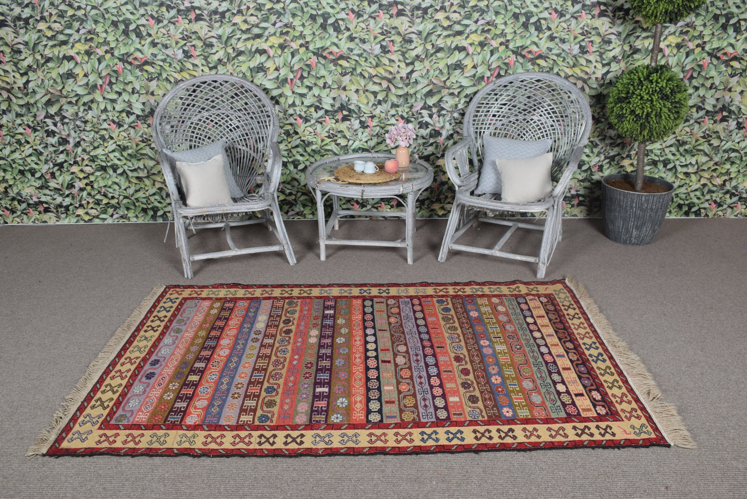 Anatolian Rug, Wool Rug, Kilim, Turkish Rug, 4x6.6 ft Area Rug, Red Home Decor Rugs, Indoor Rugs, Rugs for Bedroom, Floor Rug, Vintage Rug