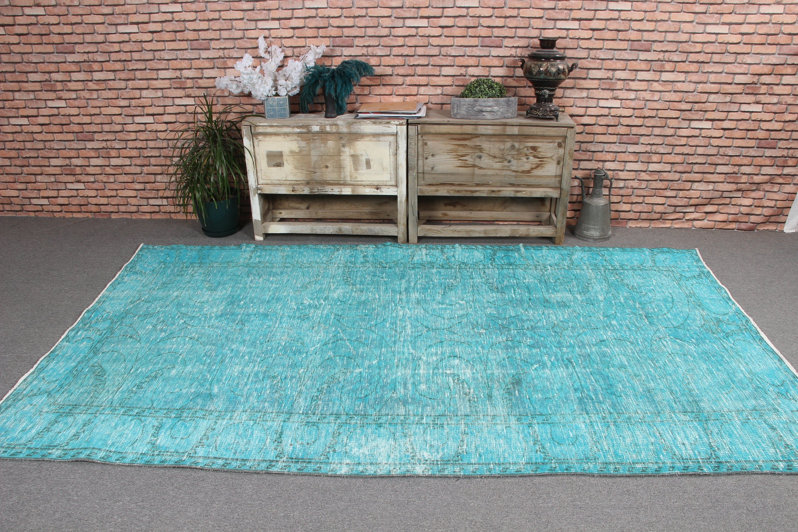 Modern Rug, Blue Oriental Rugs, Boho Rugs, Vintage Rug, 5.2x9.2 ft Large Rug, Turkish Rugs, Large Oushak Rug, Dining Room Rug