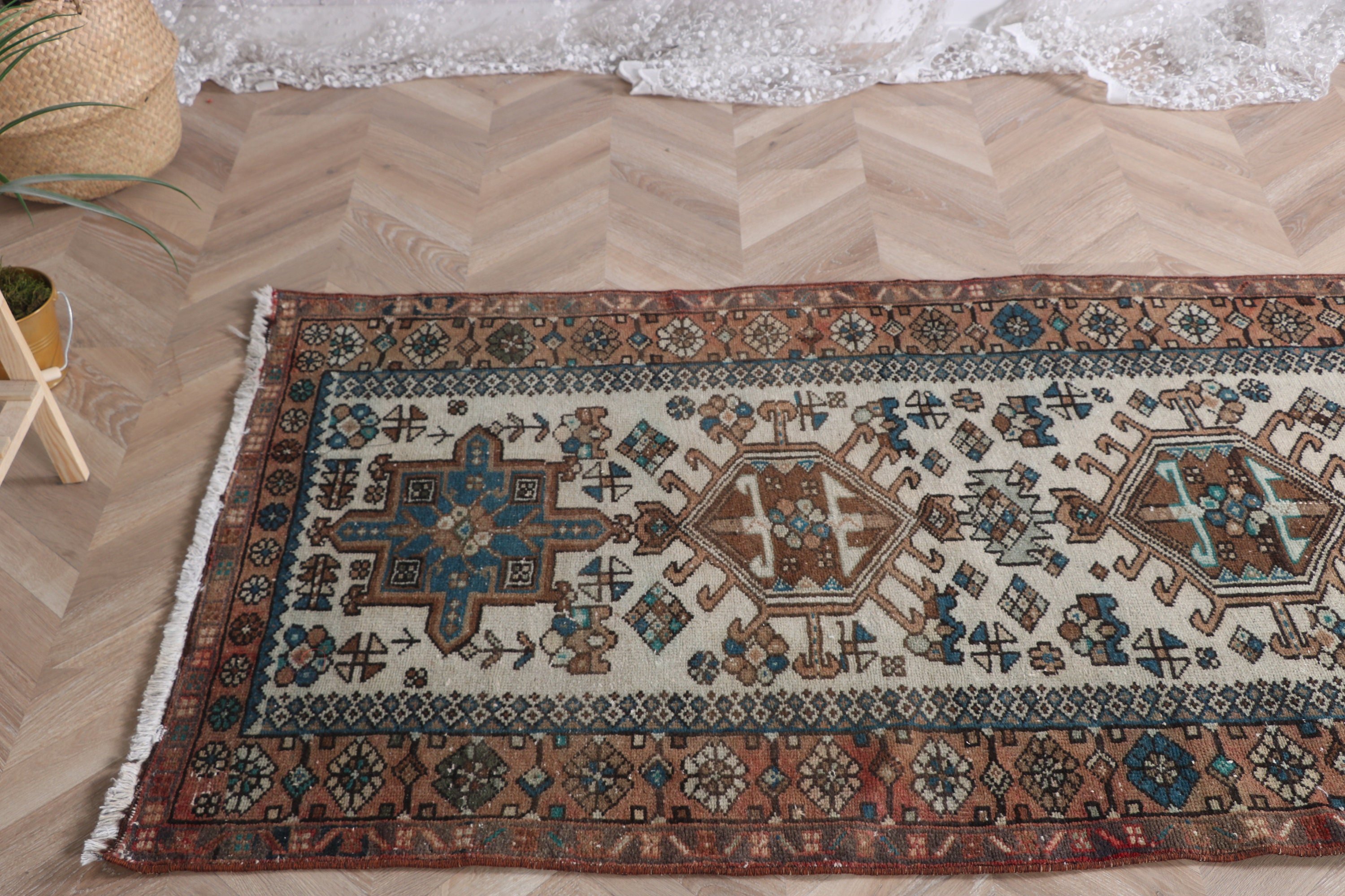 Giriş Halısı, Vintage Vurgulu Halılar, 3.1x6.1 ft Vurgulu Halı, Açıklama Halıları, Geometrik Halılar, Vintage Halılar, Türk Halıları, Kahverengi Düz Dokuma Halılar