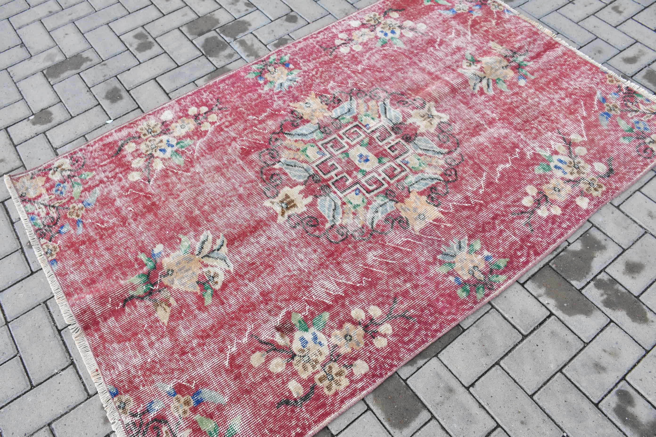 Vintage Rugs, Rugs for Entry, Vintage Decor Rug, Kitchen Rug, Turkish Rug, 3.7x6 ft Accent Rug, Bedroom Rug, Red Moroccan Rug, Moroccan Rug