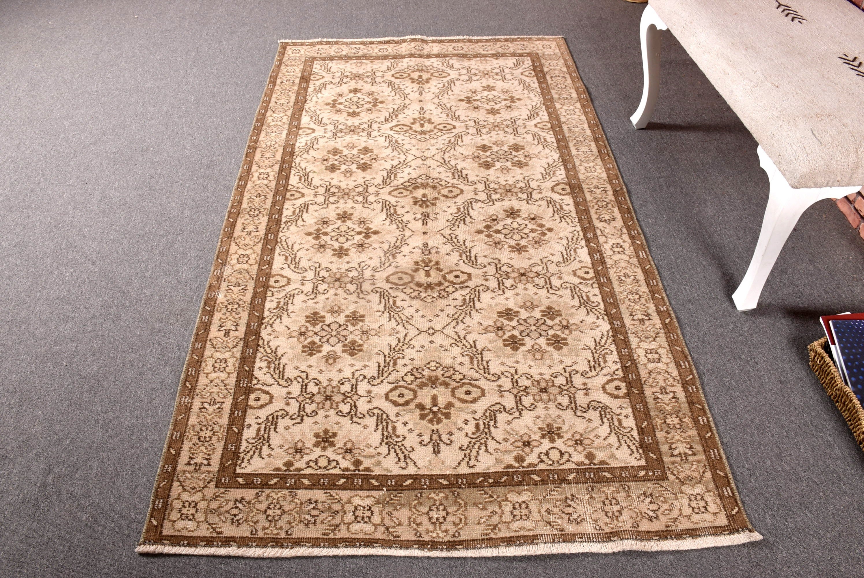 Neutral Rugs, Nursery Rug, Beige Luxury Rug, Rugs for Living Room, Office Rug, Vintage Rugs, Oushak Rugs, Turkish Rug, 3.7x6.7 ft Area Rug