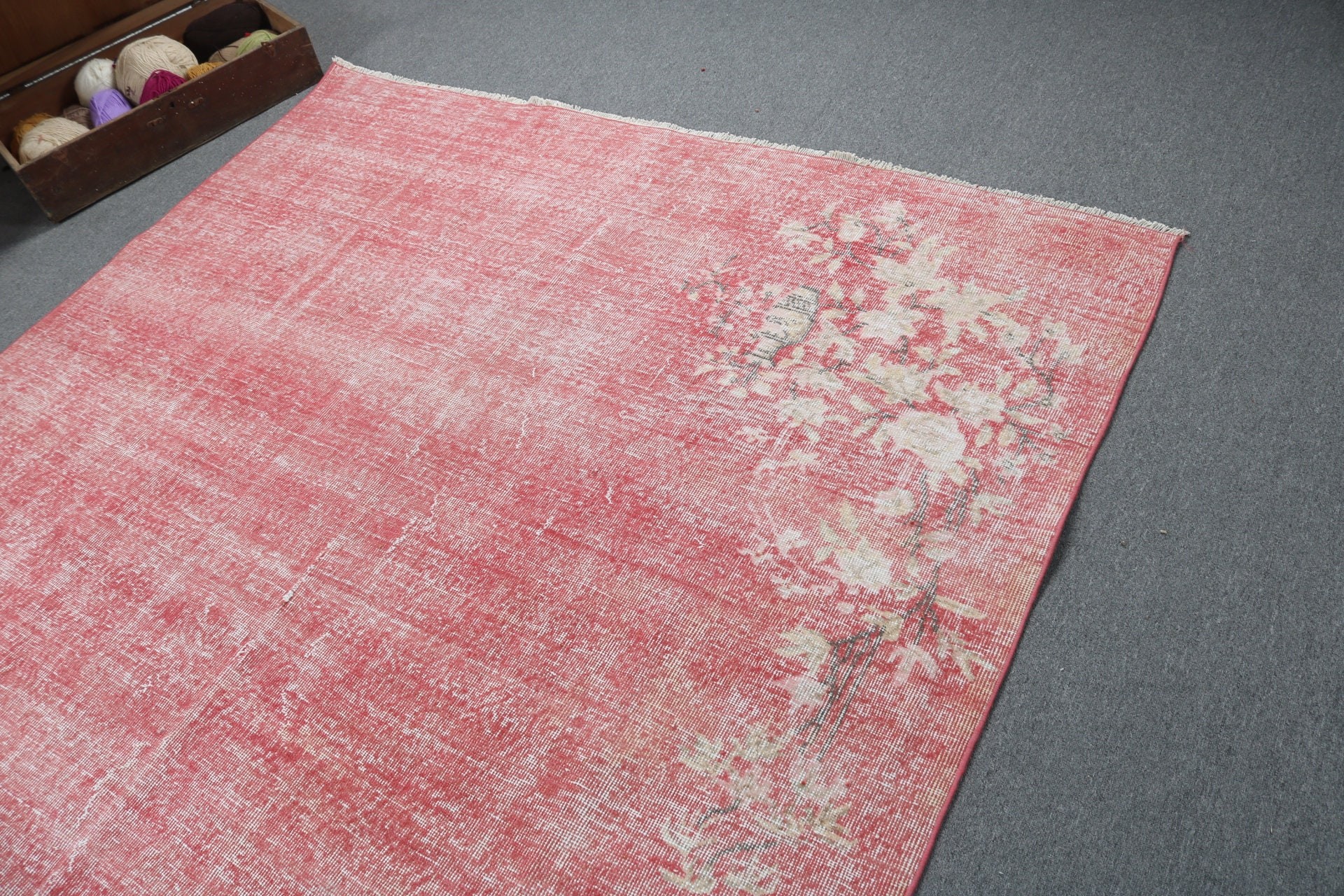 Salon Rug, Vintage Rug, 6.6x7.9 ft Large Rug, Floor Rug, Turkish Rug, Rugs for Living Room, Pink Bedroom Rugs, Dining Room Rugs, Boho Rug