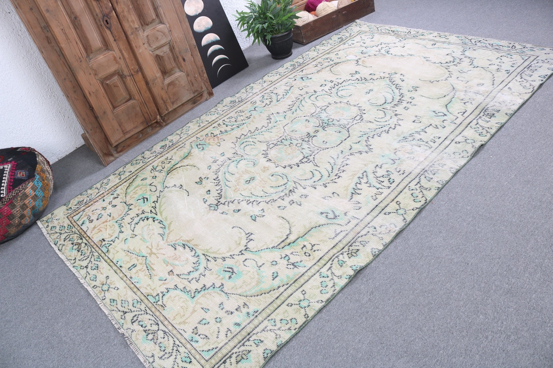 Large Oushak Rugs, Anatolian Rug, Home Decor Rugs, Green Modern Rug, Turkish Rugs, 5.2x8.7 ft Large Rug, Vintage Rug, Large Vintage Rugs