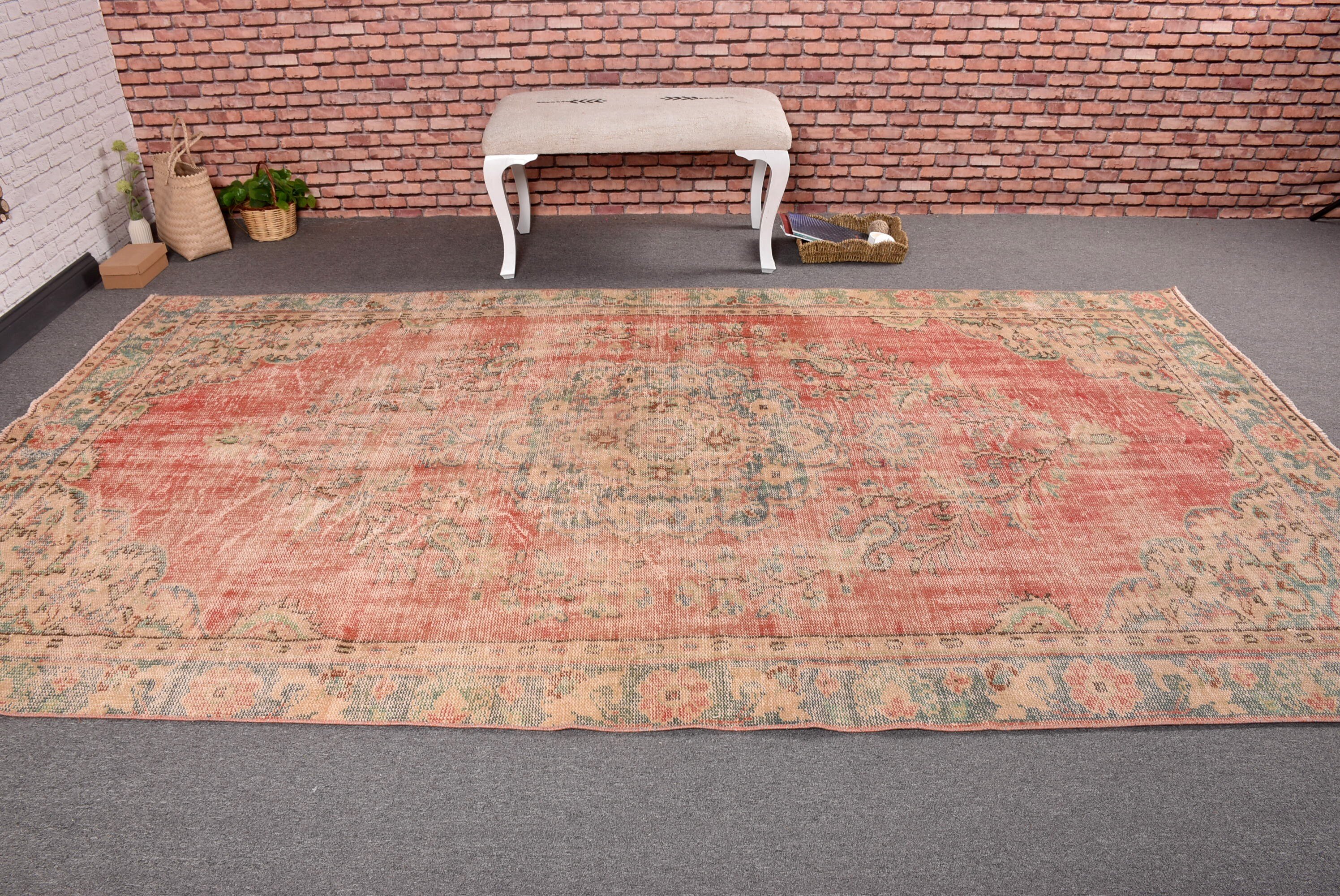 Salon Rugs, Large Boho Rug, Aesthetic Rugs, Turkish Rug, Oriental Rugs, Red Modern Rugs, Bedroom Rug, Vintage Rugs, 5.8x10.4 ft Large Rug