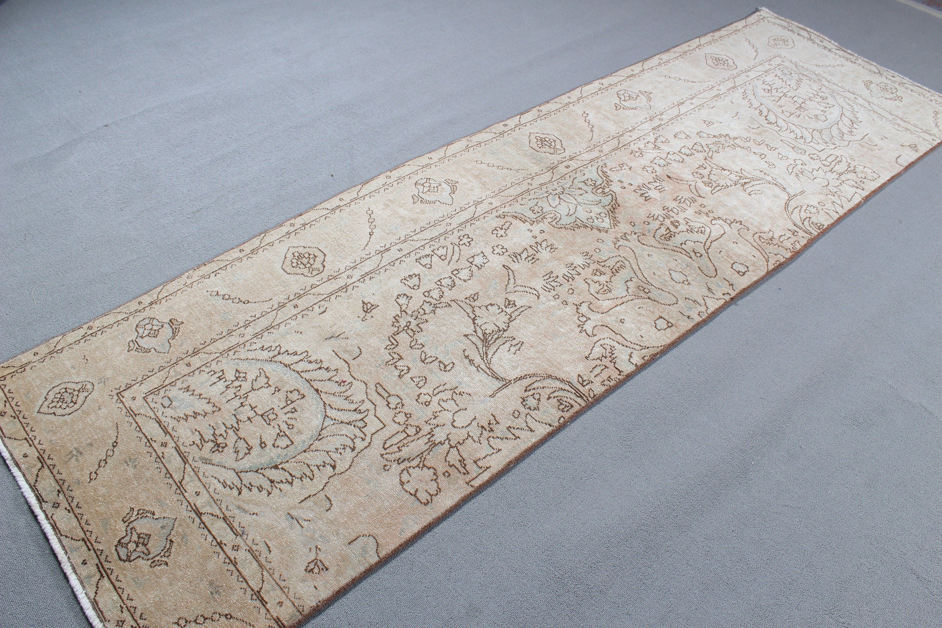 Koridor Halısı, 2.9x9.5 ft Runner Halıları, Anadolu Halısı, Türk Halıları, Boho Halısı, Kahverengi Soğuk Halı, Egzotik Halılar, Vintage Halılar, Vintage Runner Halısı