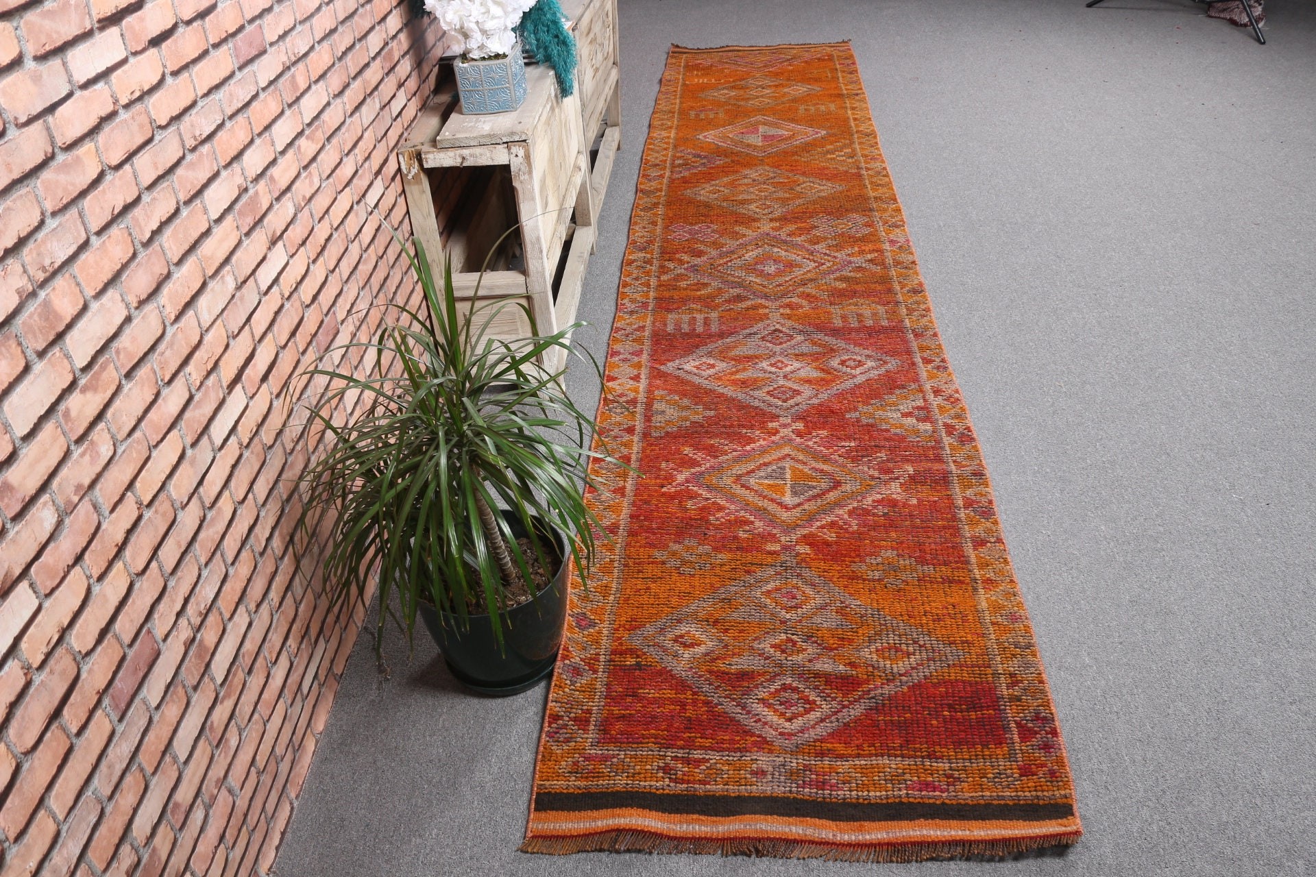 Vintage Rug, Turkish Rug, Corridor Rug, Pink Kitchen Rug, Floor Rugs, Antique Rug, Stair Rugs, Rugs for Hallway, 2.6x12.9 ft Runner Rug