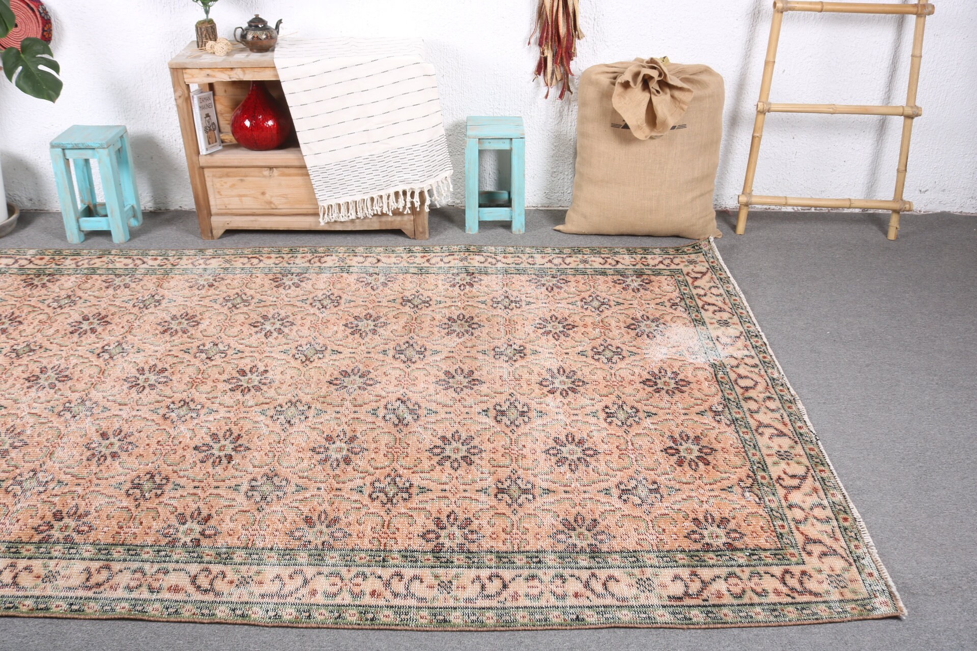 Living Room Rug, Turkish Rugs, Pale Rug, Vintage Rugs, Bedroom Rug, 5.3x8.6 ft Large Rugs, Wool Rug, Rugs for Salon, Home Decor Rug