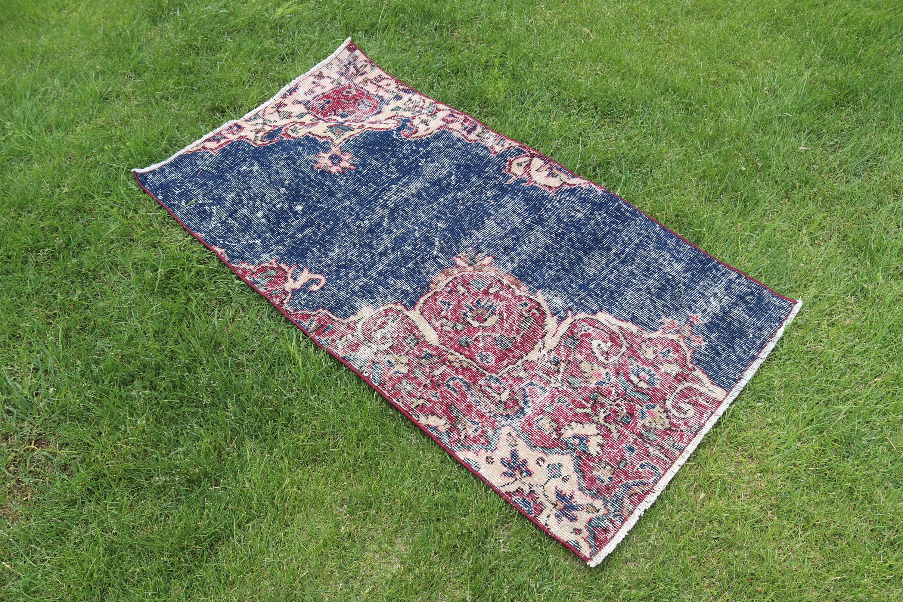 Organik Halılar, Giriş Halısı, Vintage Halı, Küçük Alan Halısı, Türk Halıları, Ev Dekorasyonu Halısı, Mavi Mutfak Halısı, Geometrik Halılar, 2,4x4,5 ft Küçük Halılar