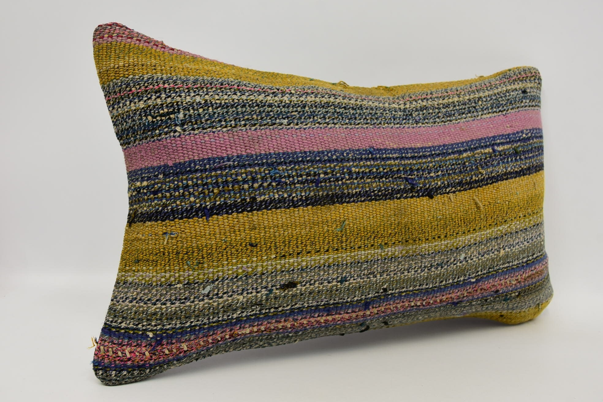 Antique Pillows, Kilim Cushion Sham, Bolster Pillow Sham, Handmade Kilim Cushion, Couch Pillow Sham, 12"x20" Blue Cushion Case