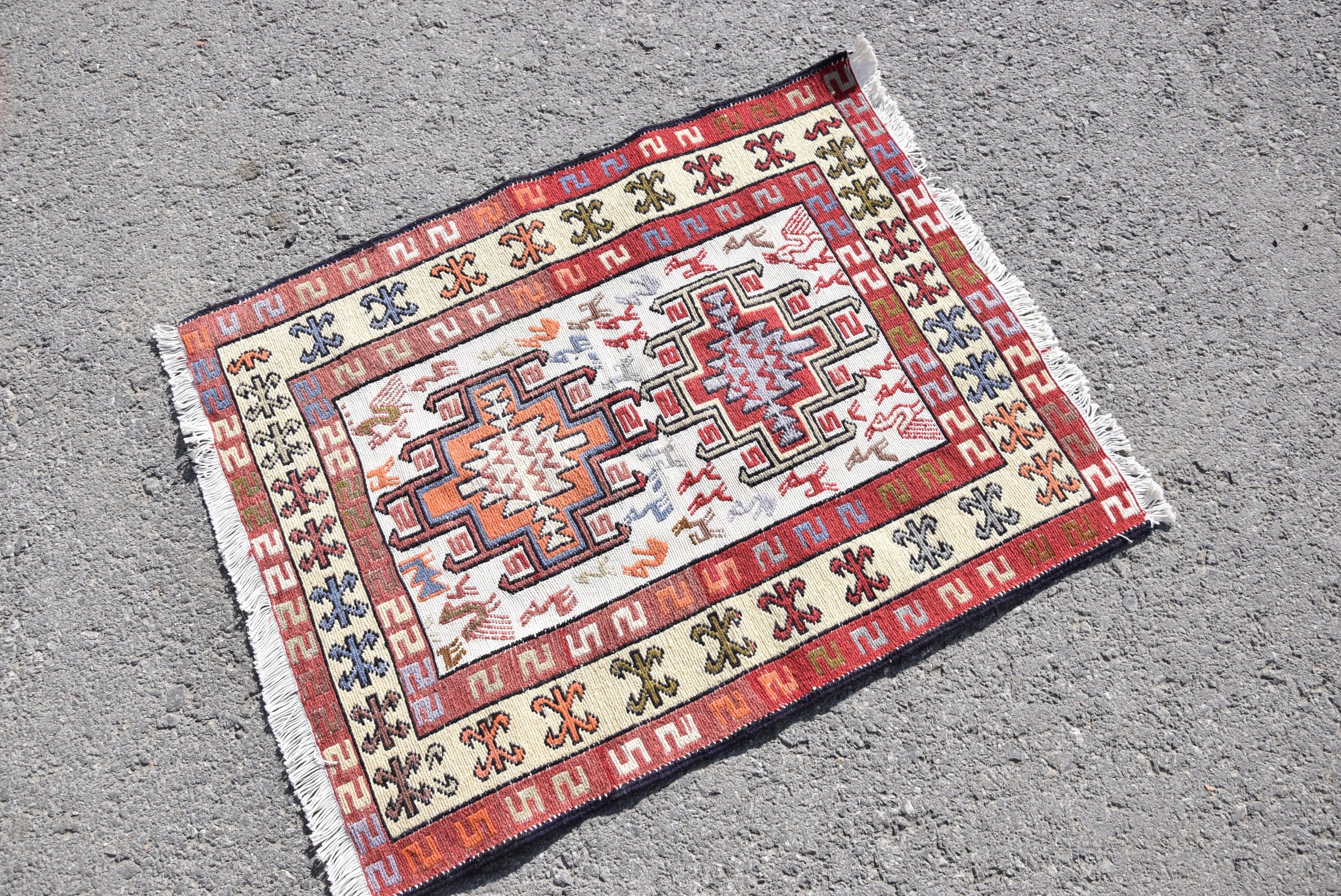 Bathroom Rug, Turkish Rugs, 2.5x3.1 ft Small Rug, Car Mat Rug, Bedroom Rugs, Outdoor Rugs, Oushak Rug, Red Wool Rugs, Vintage Rug, Kilim