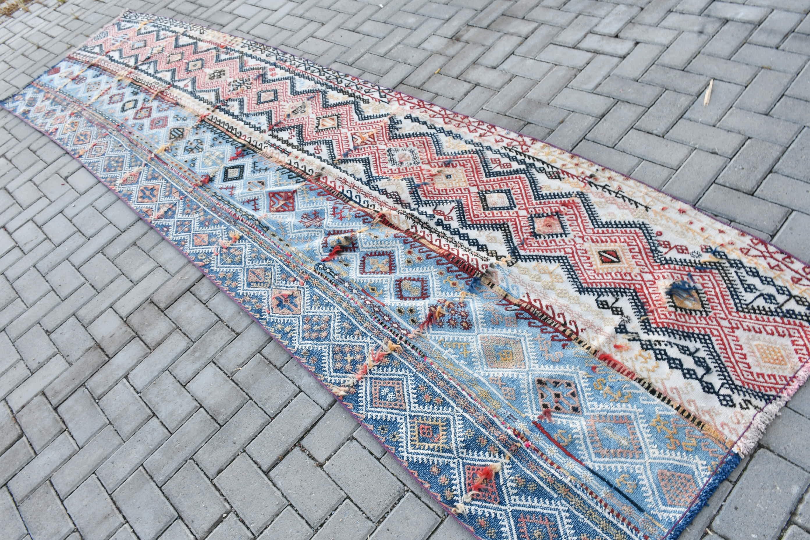 Kilim, Runner Halıları, Koridor Halısı, Mavi Yer Halısı, Türk Halıları, Antika Halı, Yatak Odası Halıları, 3.1x12.3 ft Runner Halıları, Vintage Halı