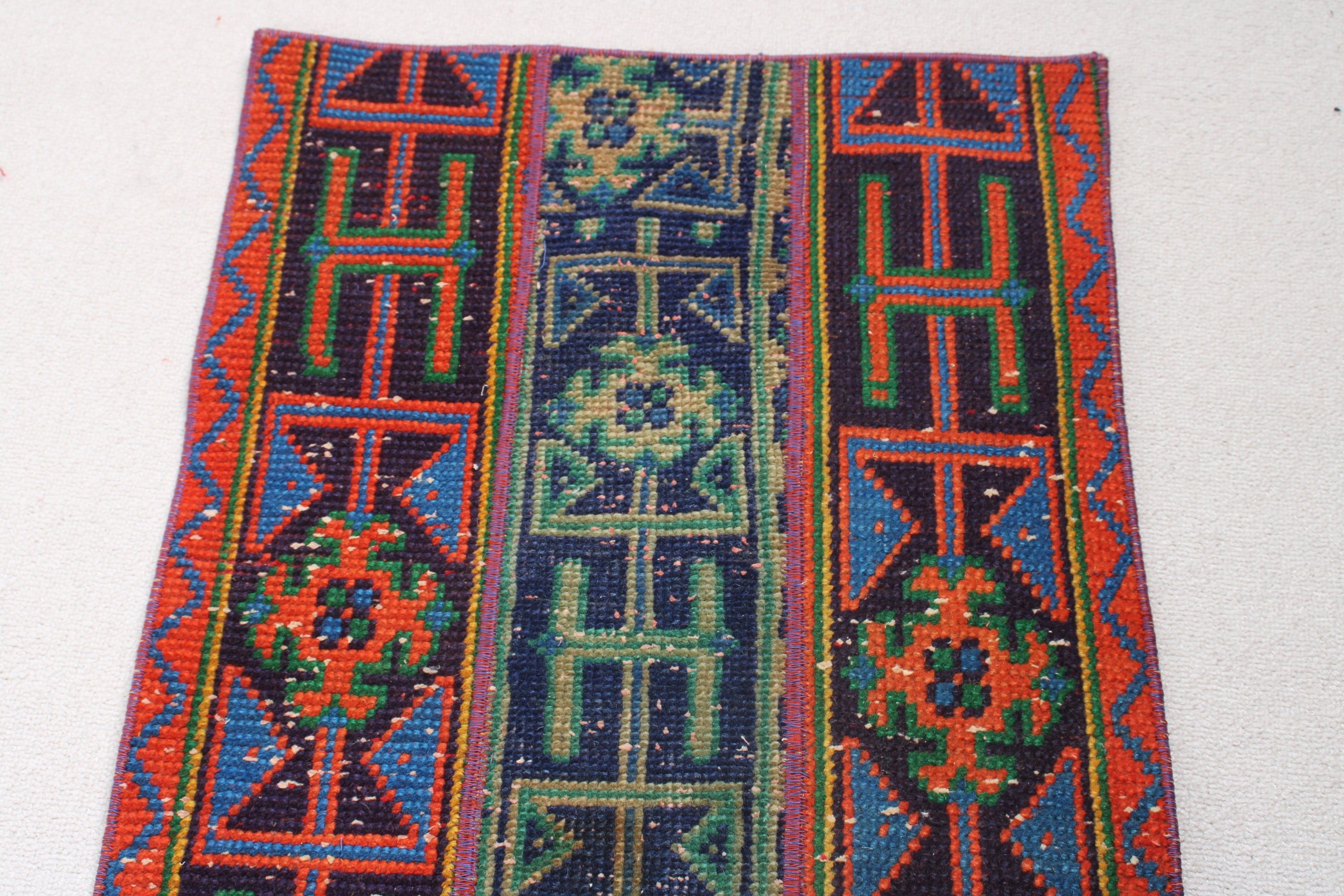 Mavi Yün Halı, Duvara Asılı Halı, Boho Halı, El Dokuma Halı, Vintage Halılar, Banyo Halıları, Türk Halısı, 1.7x3.2 ft Küçük Halılar