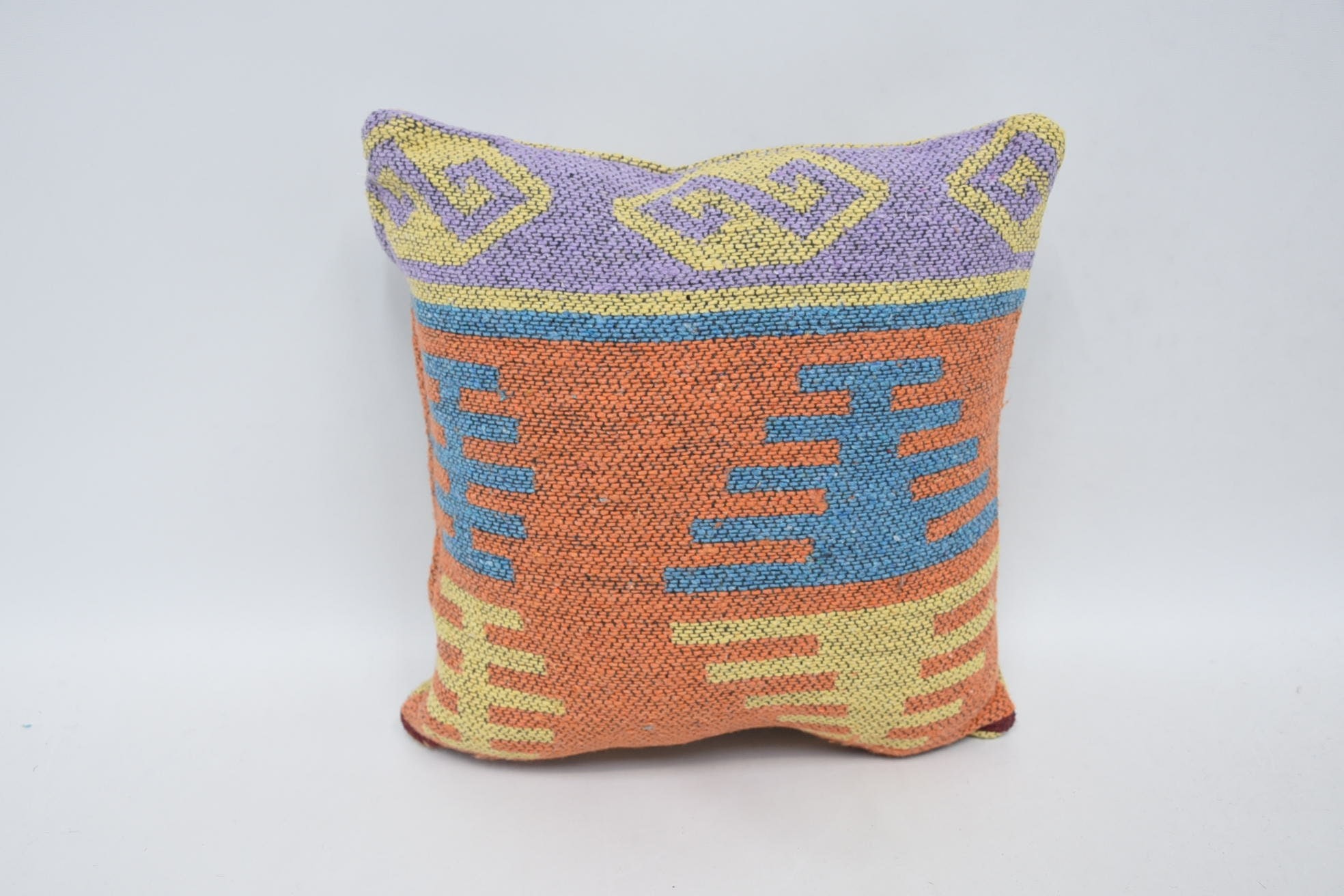 Pillow for Couch, Vintage Kilim Throw Pillow, Kilim Pillow Cover, 12"x12" Orange Pillow Case, Bed Cushion, Couch Pillow Cover