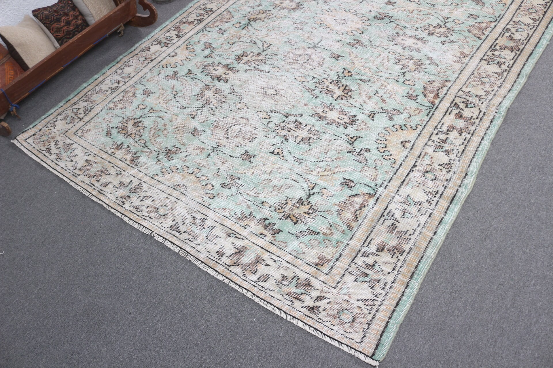 6.1x9.1 ft Büyük Halı, Yeşil Antika Halı, Salon Halısı, Yatak Odası Halıları, Türk Halısı, Yatak Odası Halıları, Vintage Halılar, Oushak Halısı