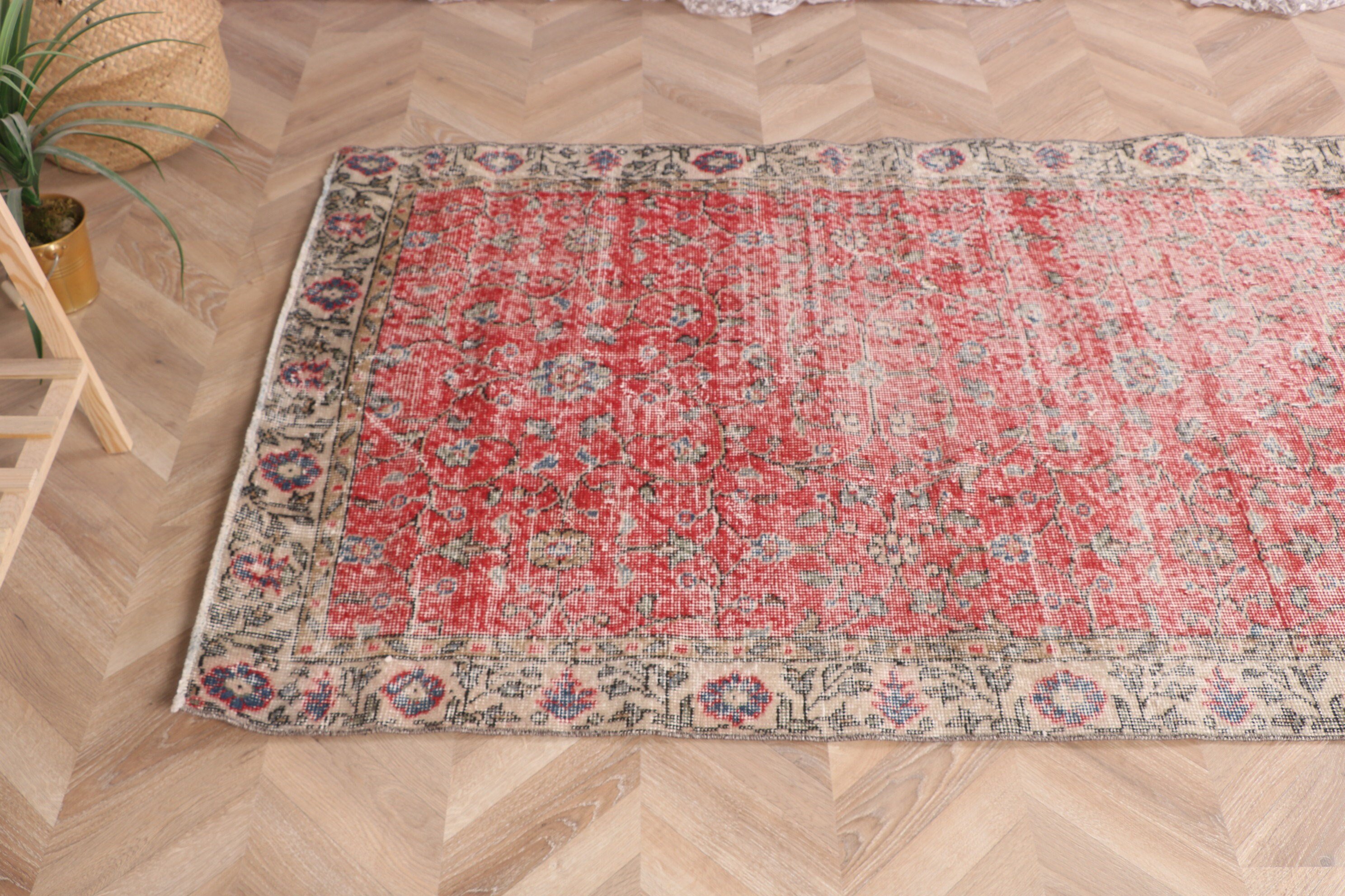 Vintage Rug, Rugs for Bedroom, Red Floor Rugs, 3.7x6.6 ft Area Rugs, Antique Rugs, Wool Rug, Living Room Rugs, Turkish Rug, Nursery Rugs