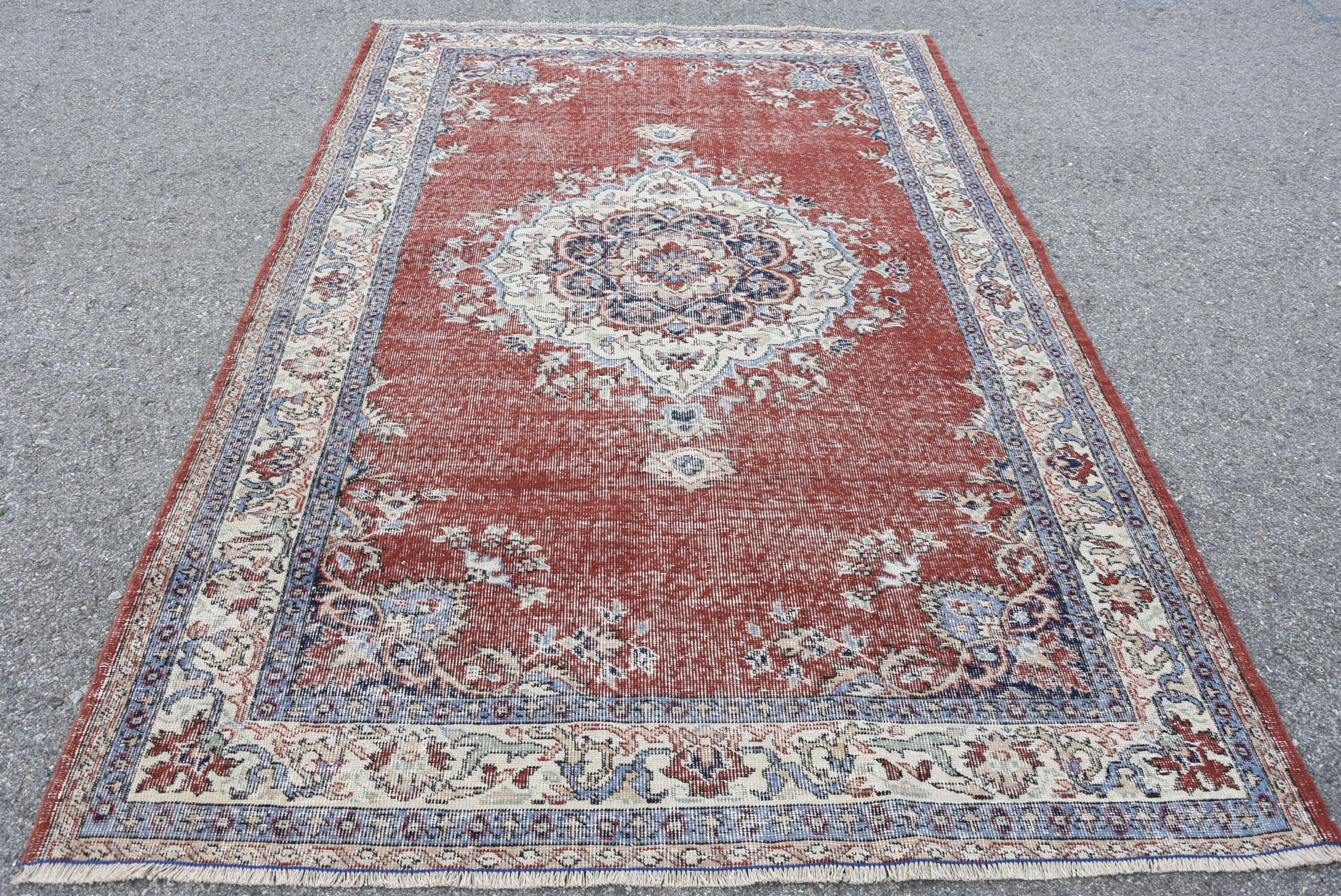 Living Room Rug, Turkish Rug, Kitchen Rug, Red Home Decor Rug, Boho Rugs, Vintage Rug, Salon Rug, Antique Rug, 5.6x8.6 ft Large Rug