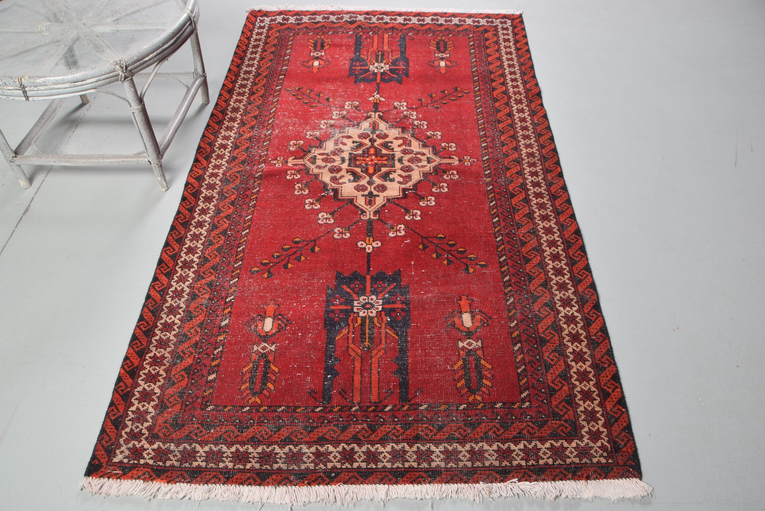 Sessiz Halı, 3.9x6.8 ft Alan Halıları, Oushak Halısı, İç Mekan Halısı, Yemek Odası Halıları, Vintage Halı, Kırmızı Oushak Halısı, Türk Halısı, Mutfak Halıları