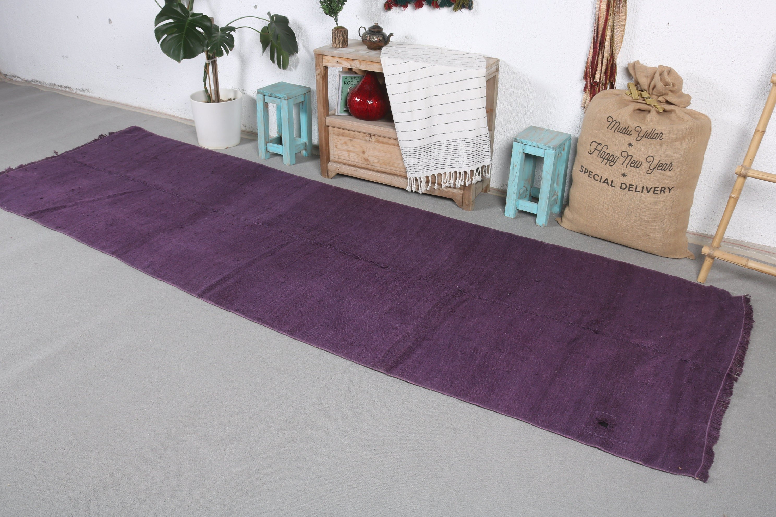 3.3x10.9 ft Runner Rug, Purple Cool Rugs, Moroccan Rug, Stair Rugs, Bedroom Rugs, Vintage Rug, Eclectic Rugs, Turkish Rugs, Corridor Rug