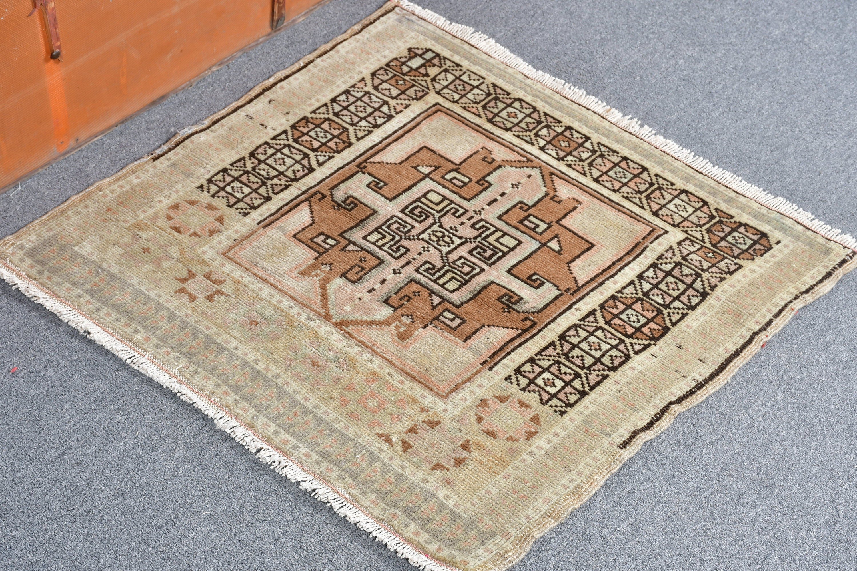 2.2x2.1 ft Küçük Halı, Banyo Halısı, Fas Halısı, Çocuk Odası Halıları, Vintage Halılar, Araba Paspas Halıları, Kahverengi Oryantal Halı, Türk Halısı