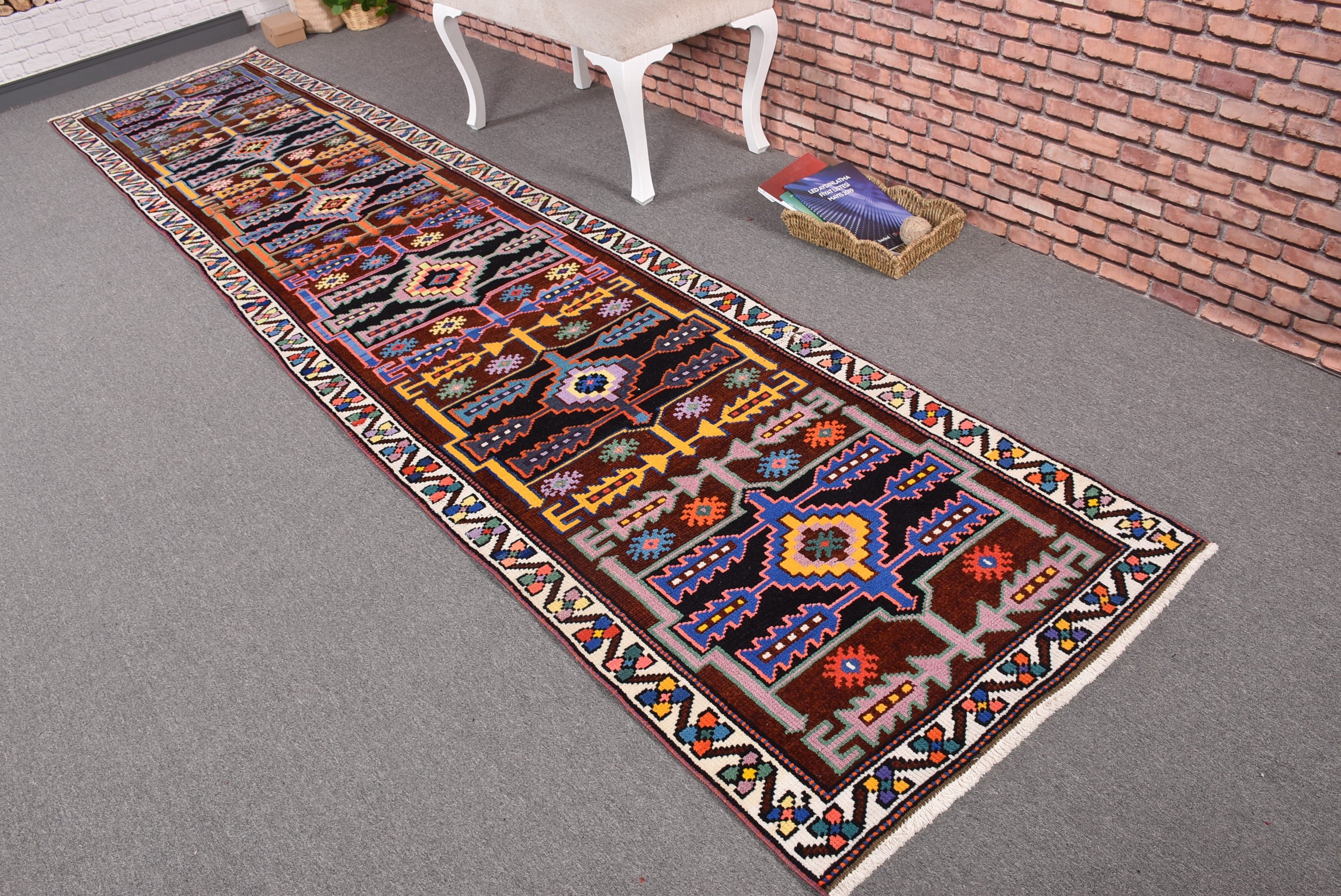 Mutfak Halıları, Runner Halıları, Koridor Halısı, 2,9x12,9 ft Runner Halısı, Kahverengi Modern Halı, Vintage Halılar, Havalı Halı, Türk Halısı, Açıklama Halıları