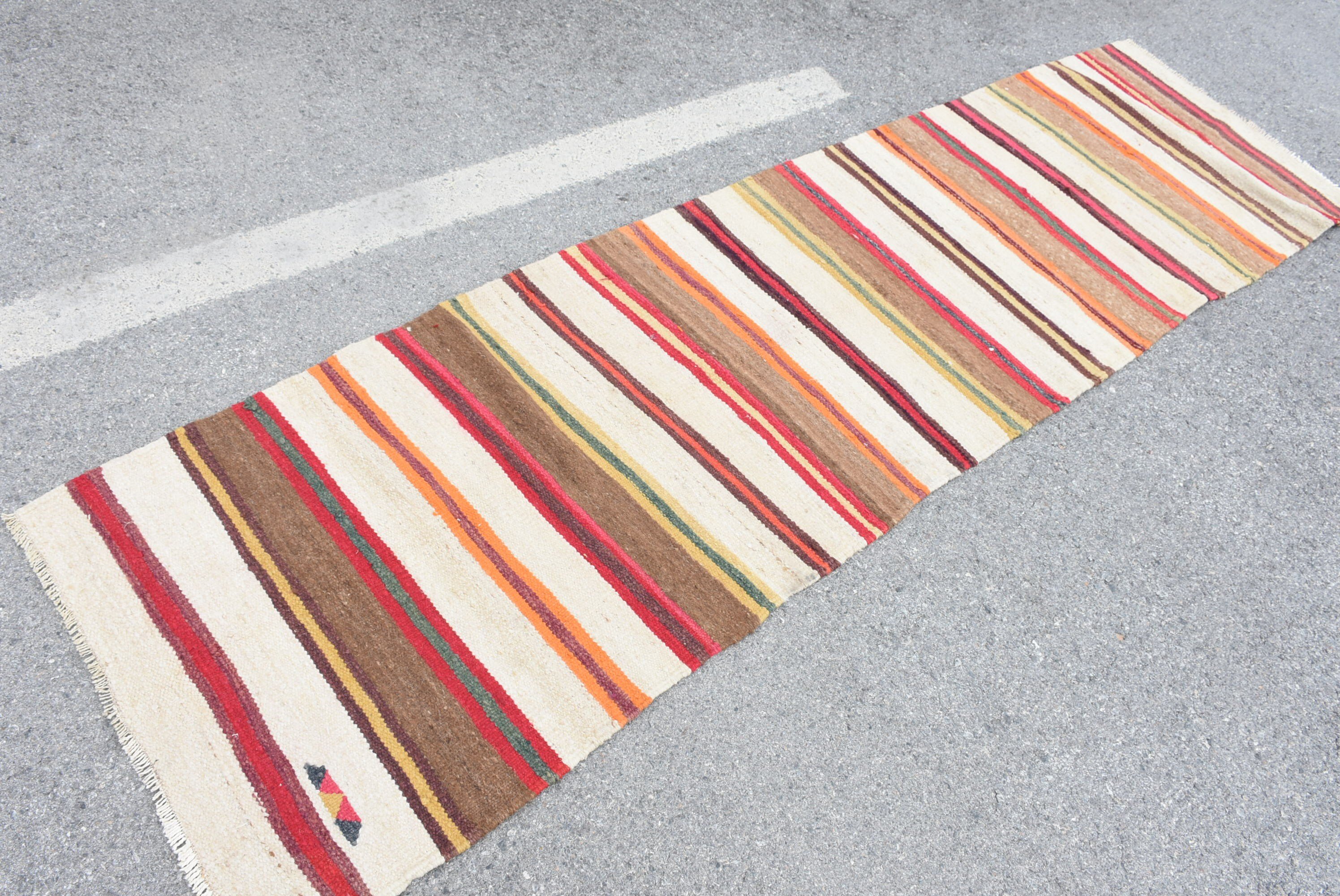 Rugs for Stair, Vintage Rug, Oushak Rug, Wool Rug, Floor Rug, Kilim, Turkish Rugs, Kitchen Rug, Beige  2.7x10.3 ft Runner Rug