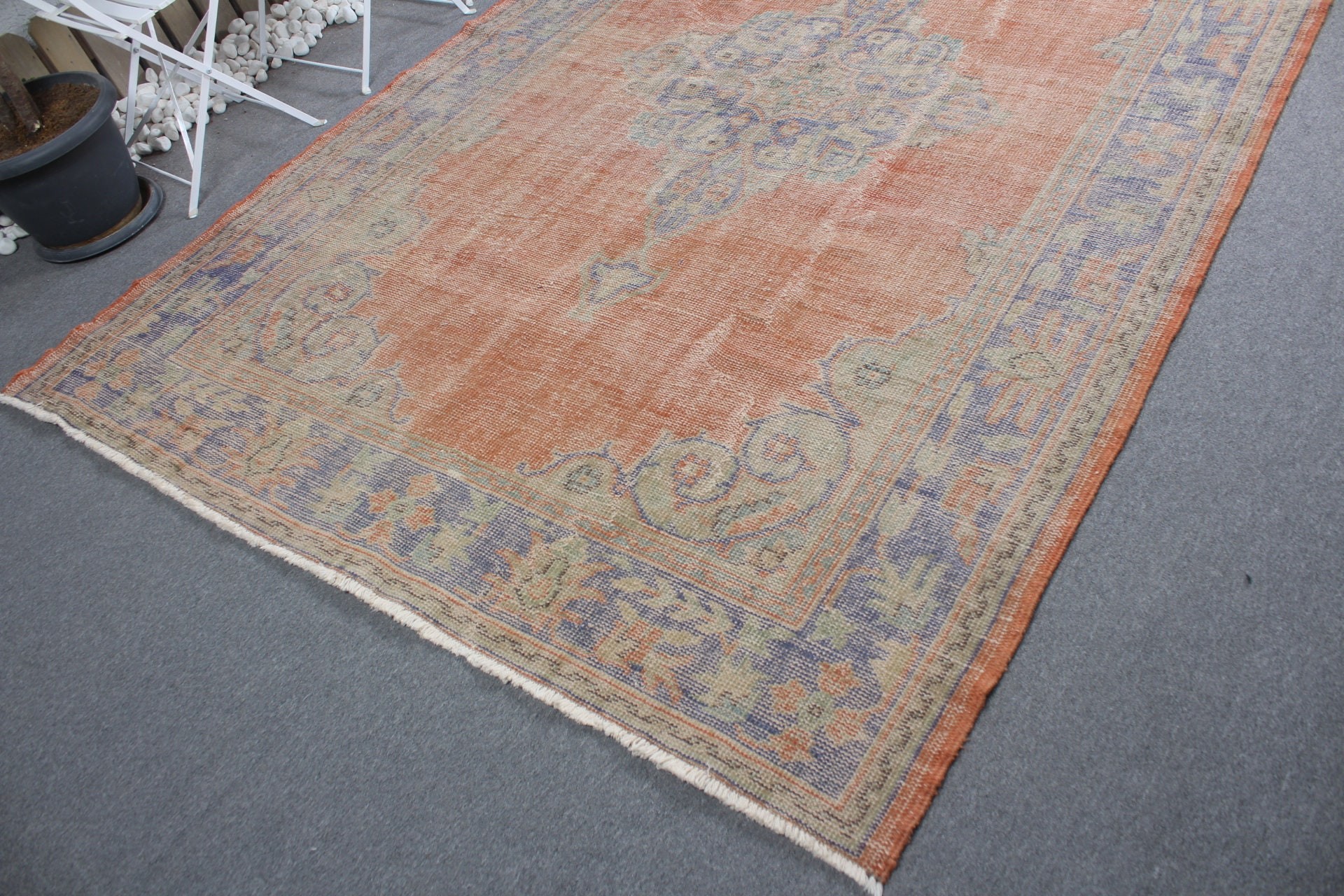 Turkish Rug, Vintage Rug, 6.6x9.8 ft Large Rug, Rugs for Bedroom, Antique Rugs, Orange Moroccan Rug, Bedroom Rug, Salon Rug, Floor Rug