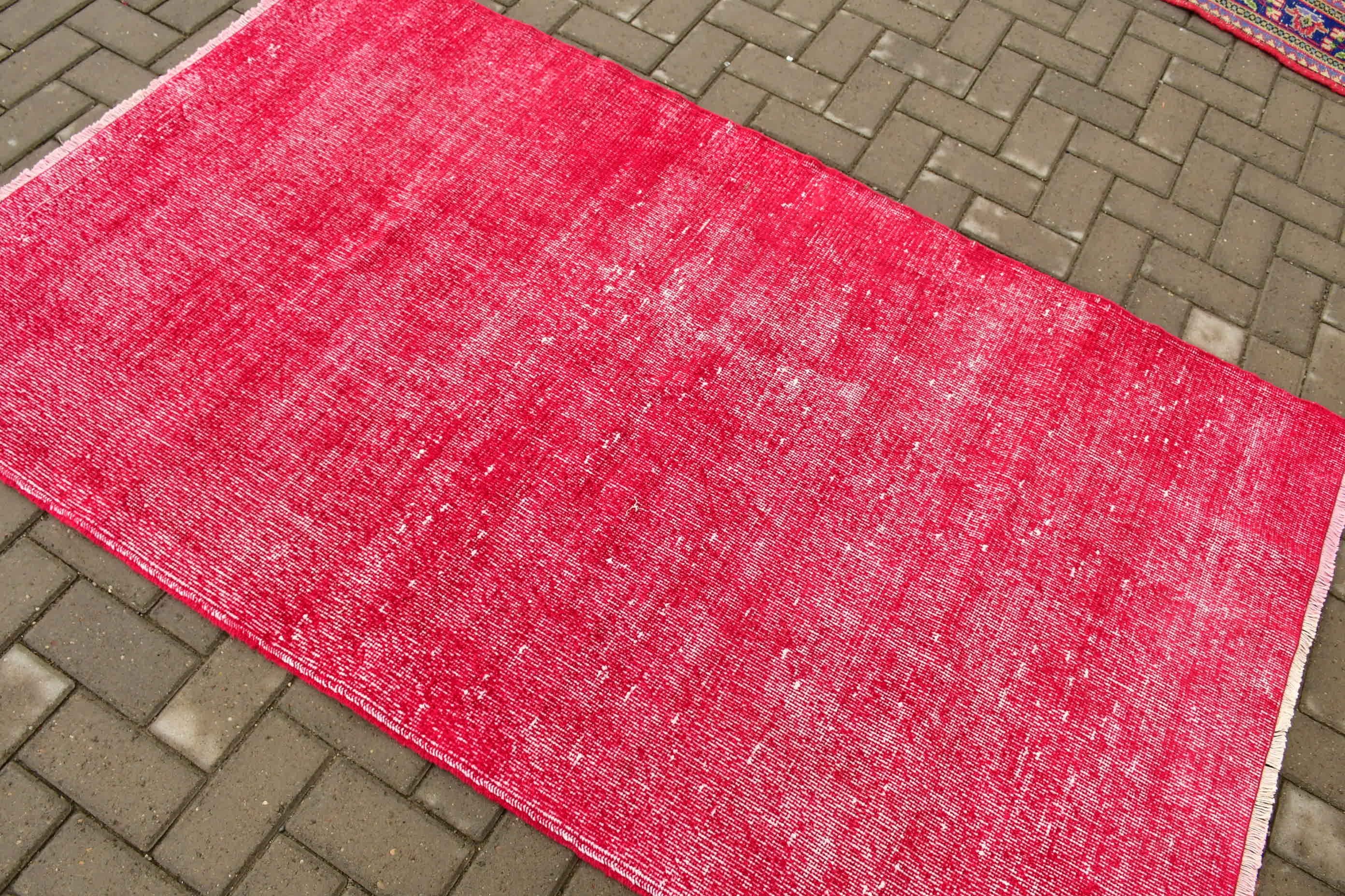 Old Rug, Vintage Rug, Oriental Rug, Wool Rug, Turkish Rug, 3.8x6.4 ft Area Rug, Kitchen Rugs, Rugs for Area, Red Moroccan Rug, Bedroom Rugs